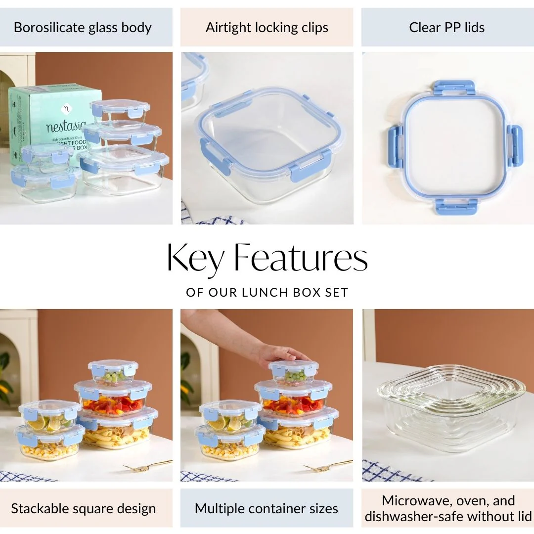Nestro Airtight Food Storage Square Container Set Of 5 Blue XS 160 S 300 M 500 L 800 XL 1200 - Image 5