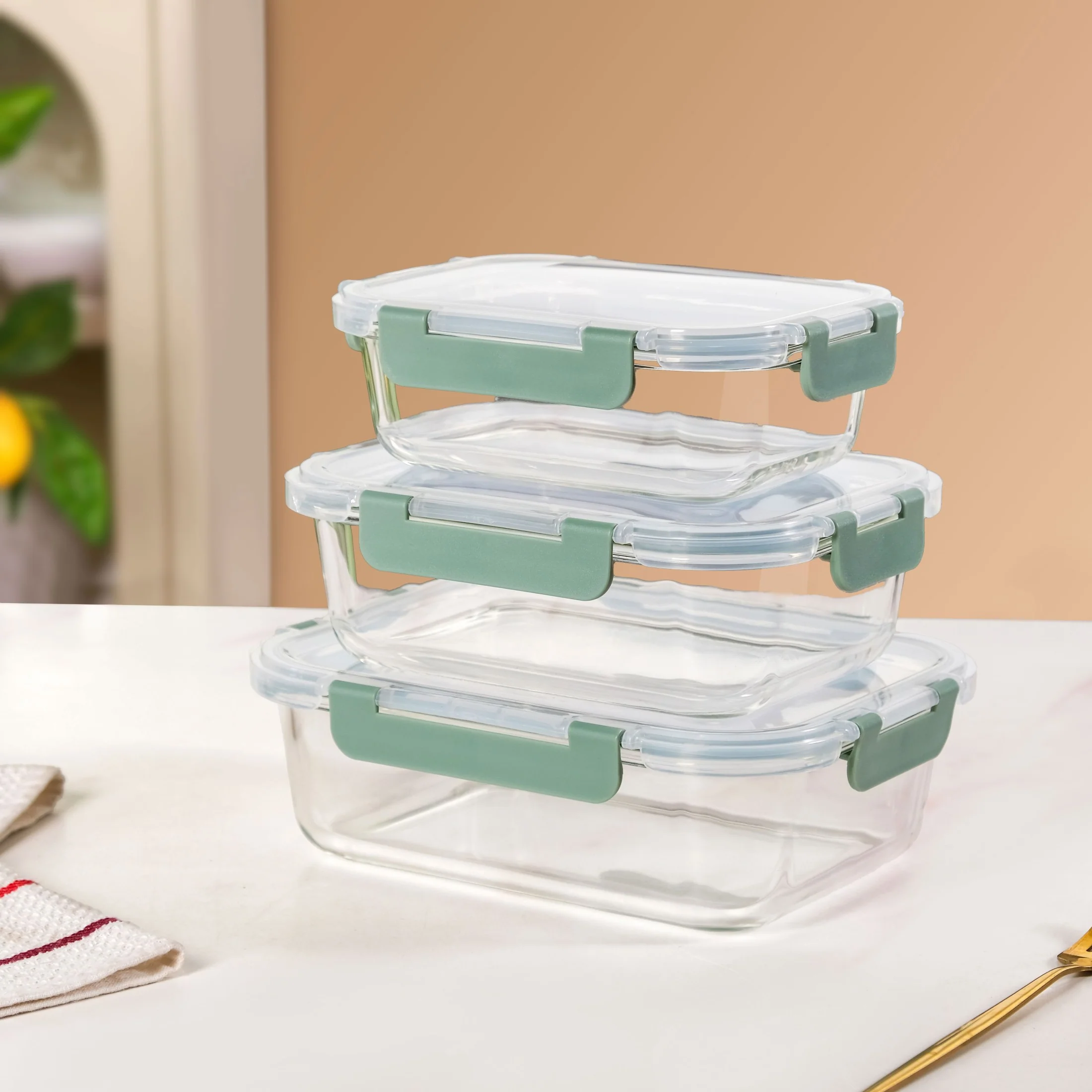 Nestro Leakproof Rectangular Food Storage Box Set Of 3 Green S 600ml M 1000ml L 1500ml - Image 11