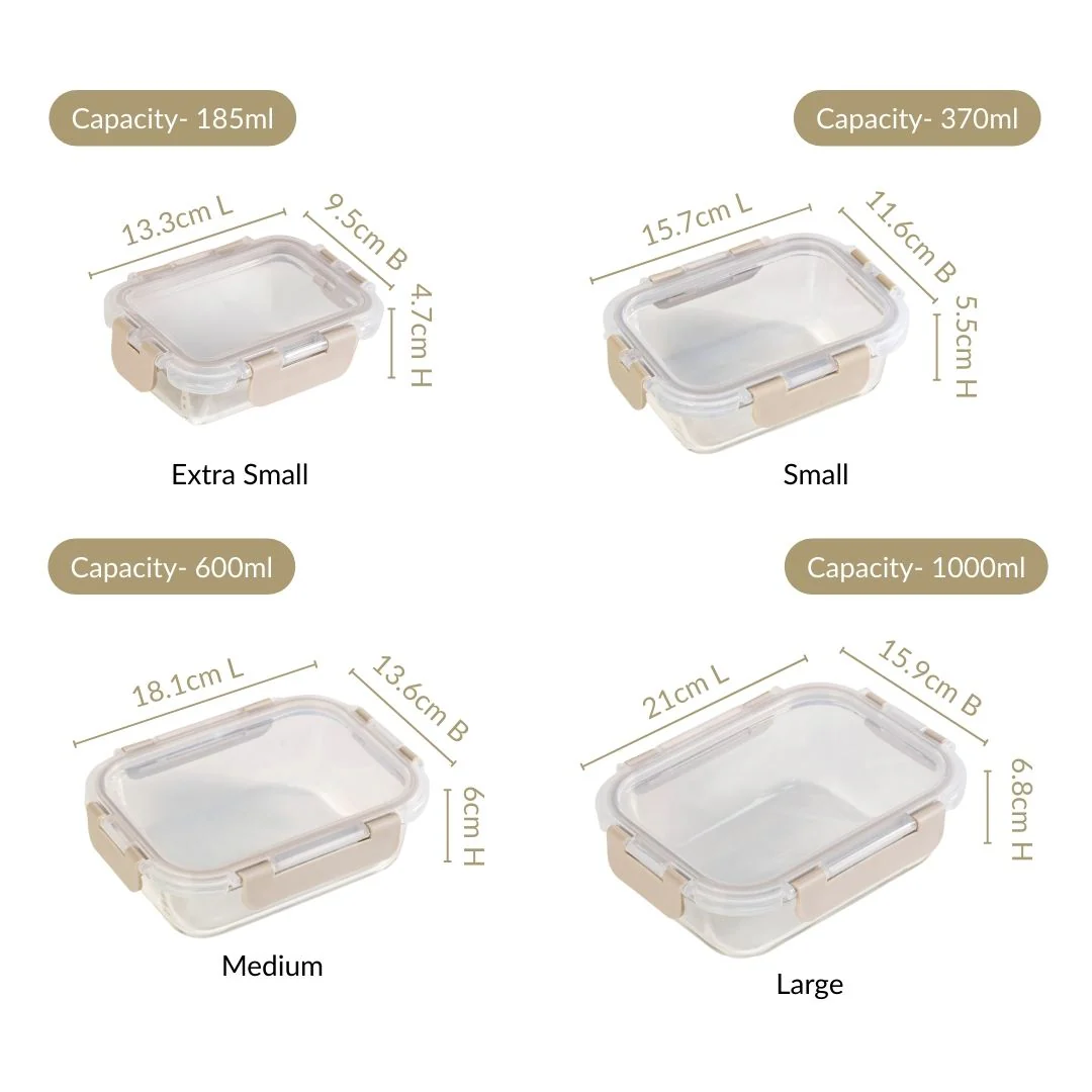 Nestro Leakproof Stackable Food Storage Lunch Box Set Of 4 Beige S 185ml M 370ml L 600ml XL 1000ml - Image 4