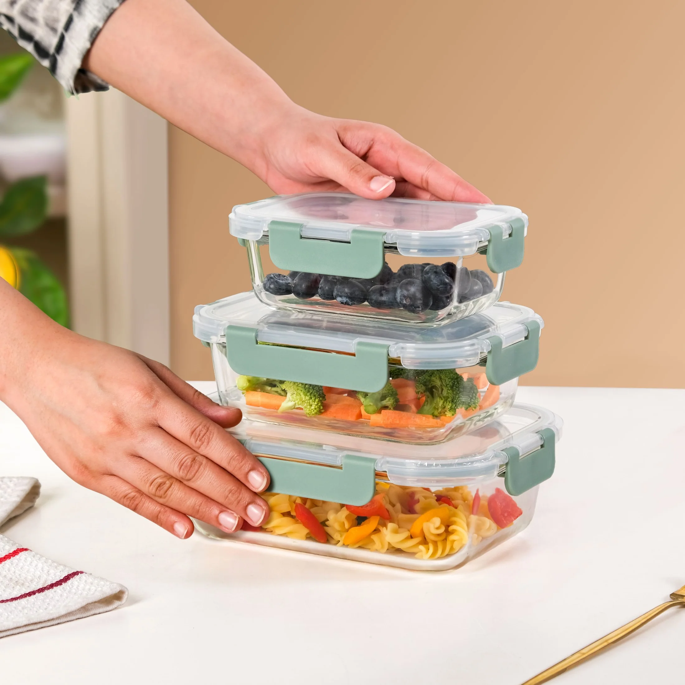 Nestro Lunch Box Set Of 3 Green S 370ml M 600ml L 1000ml - Image 3