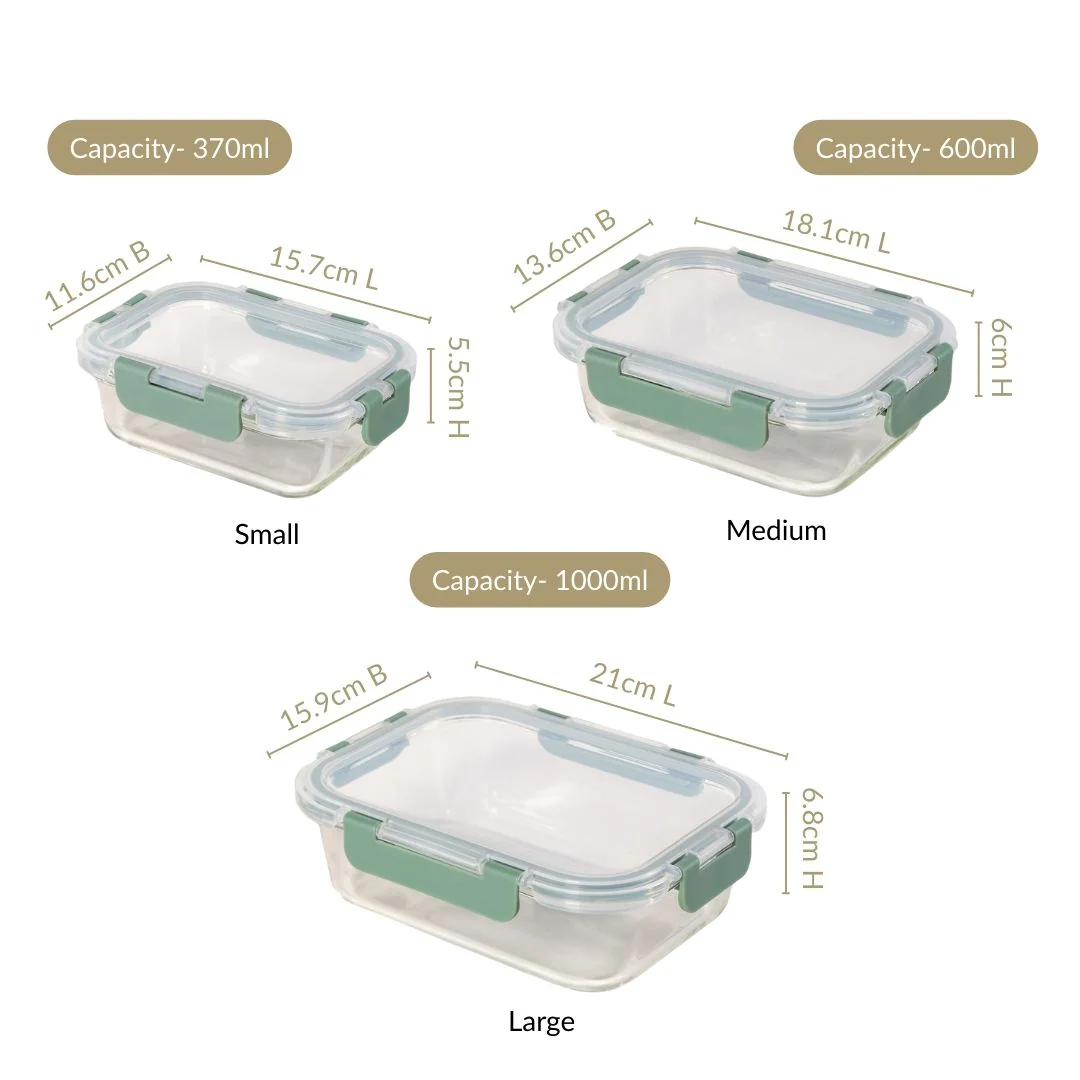 Nestro Lunch Box Set Of 3 Green S 370ml M 600ml L 1000ml - Image 4