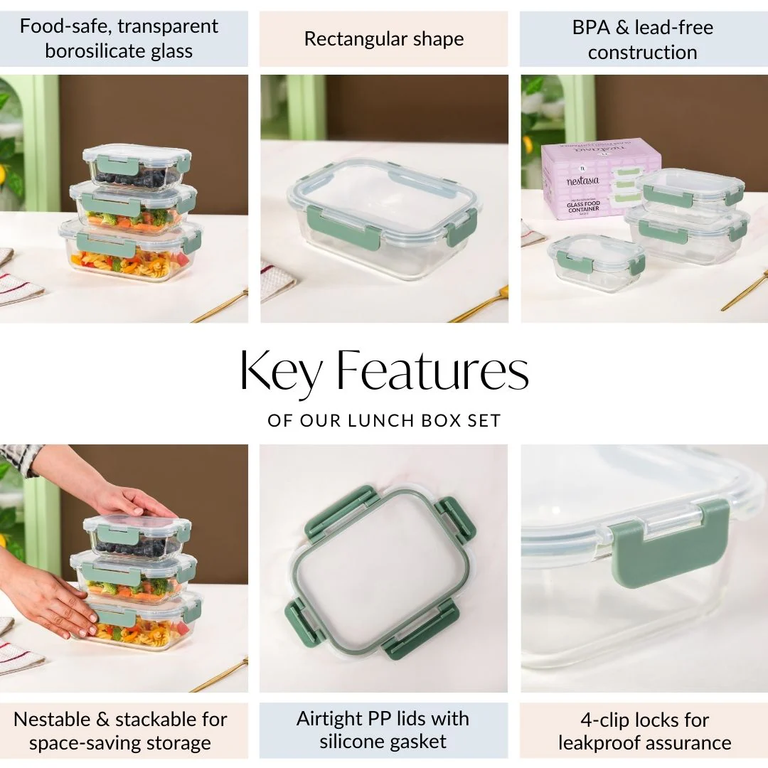 Nestro Lunch Box Set Of 3 Green S 370ml M 600ml L 1000ml - Image 5