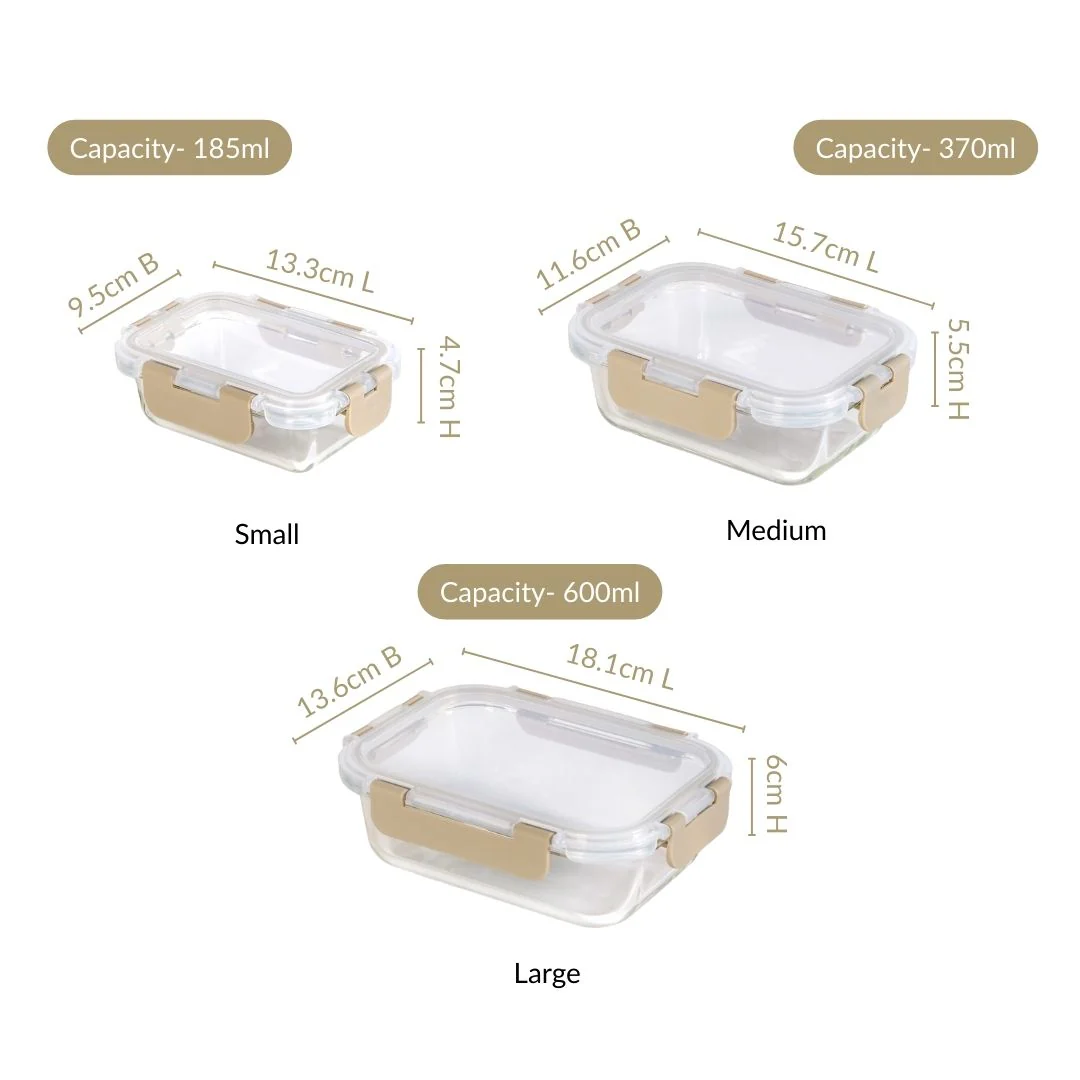 Nestro Microwave Safe Airtight Storage Box Set Of 3 Beige S 185ml M 370ml L 600ml - Image 4