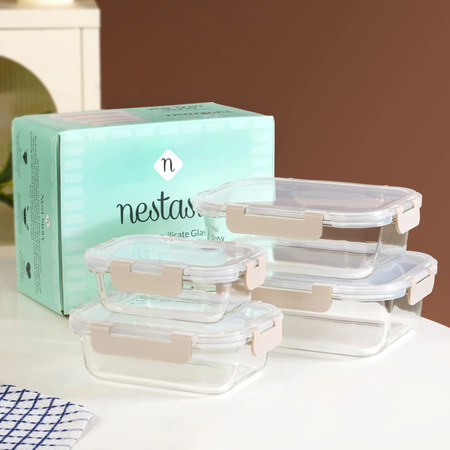 Nestro Microwave Safe Stackable Food Storage Box Set Of 4 Beige S 370ml M 600ml L 1000ml XL 1500ml - Image 13