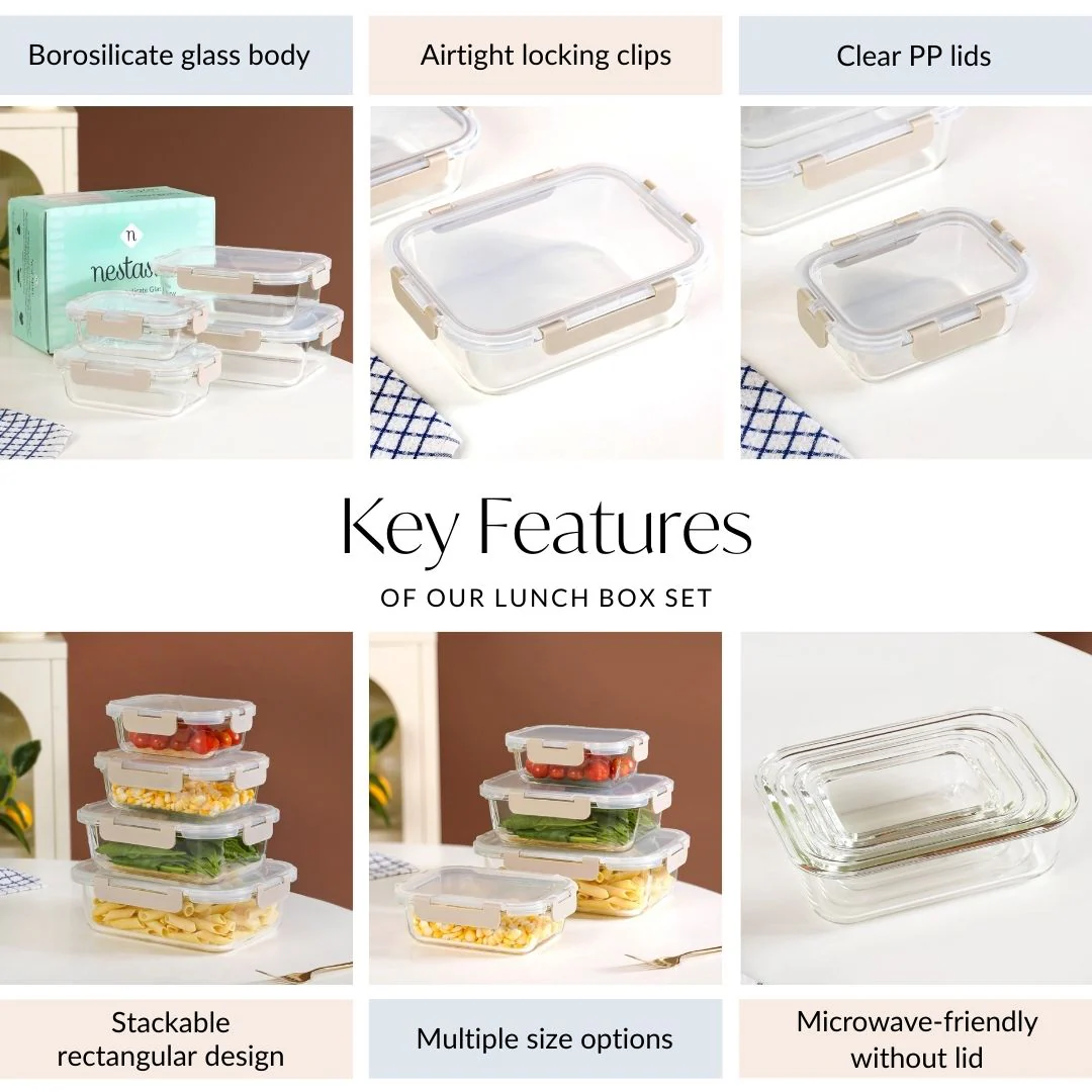 Nestro Microwave Safe Stackable Food Storage Box Set Of 4 Beige S 370ml M 600ml L 1000ml XL 1500ml - Image 5