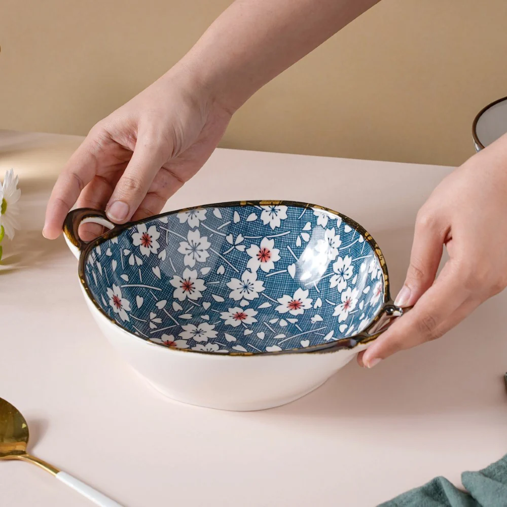 Nimono Ceramic Serving Bowl With Handles 9 Inch 500 ml - Image 2