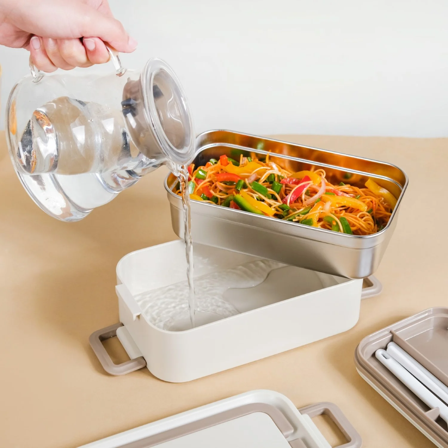 Ninja Airtight Double Decker Bento Lunch Box Matte Beige 2000ml - Image 15