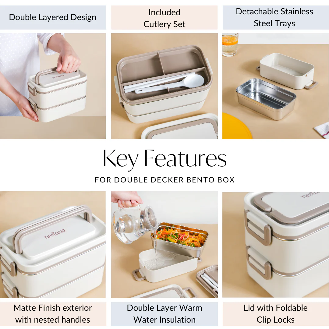 Ninja Airtight Double Decker Bento Lunch Box Matte Beige 2000ml - Image 4