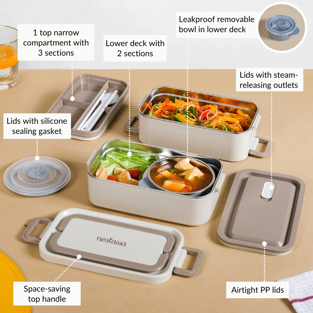 Ninja Airtight Double Decker Bento Lunch Box Matte Beige 2000ml - Image 5