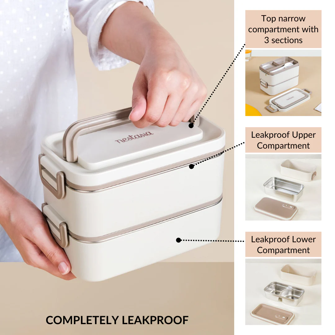 Ninja Airtight Double Decker Bento Lunch Box Matte Beige 2000ml - Image 6