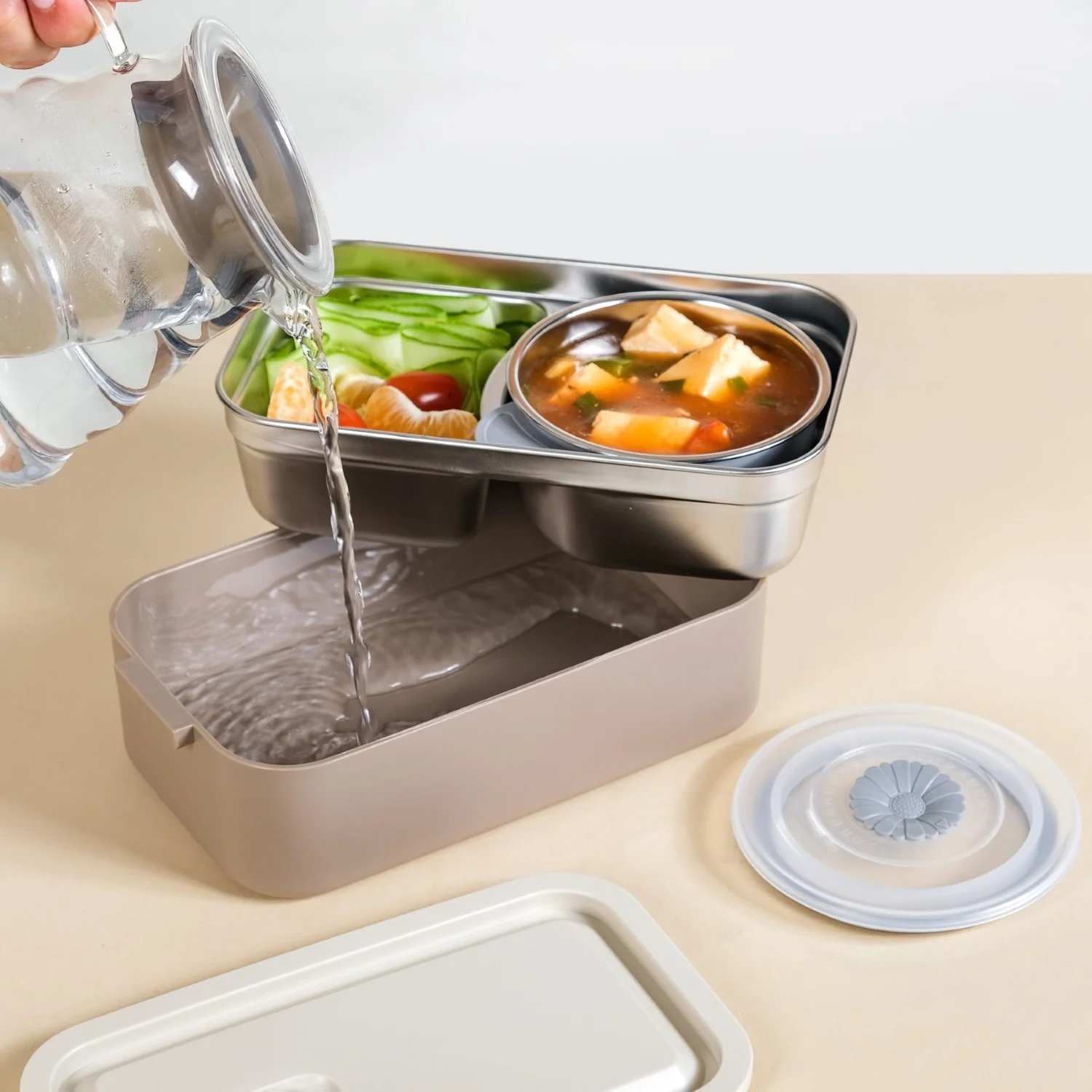 Ninja Leakproof Double Decker Bento Box For Lunch Beige 2000ml - Image 13