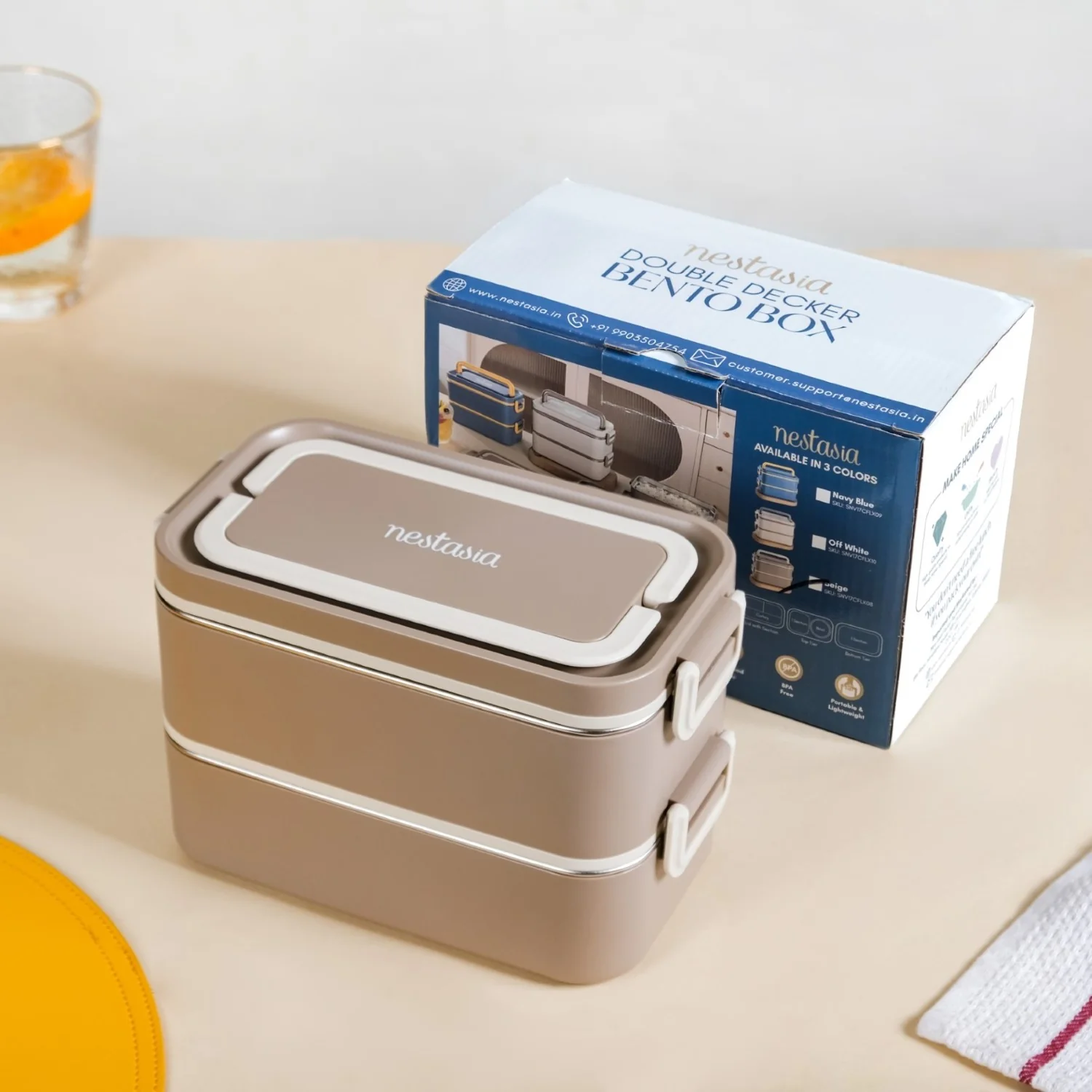 Ninja Leakproof Double Decker Bento Box For Lunch Beige 2000ml - Image 2