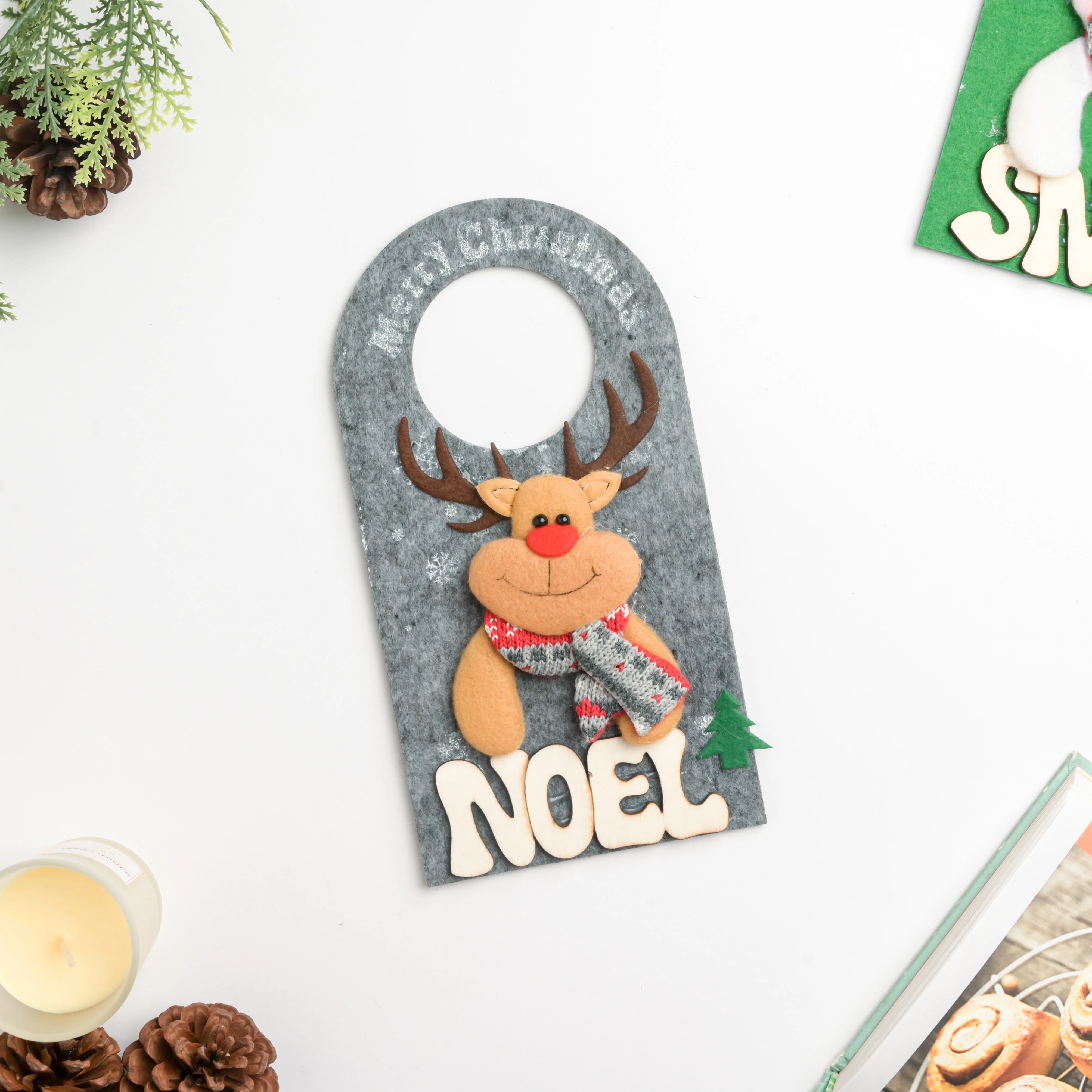 Noel Reindeer Door Tag Grey 8.5 Inch