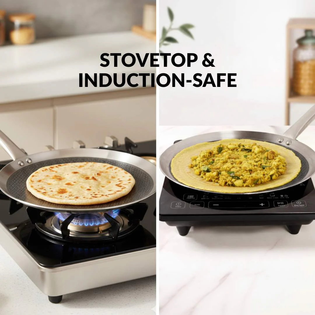 Non Stick Triply Induction Safe Honeycomb Dosa Tawa 32cm - Image 11