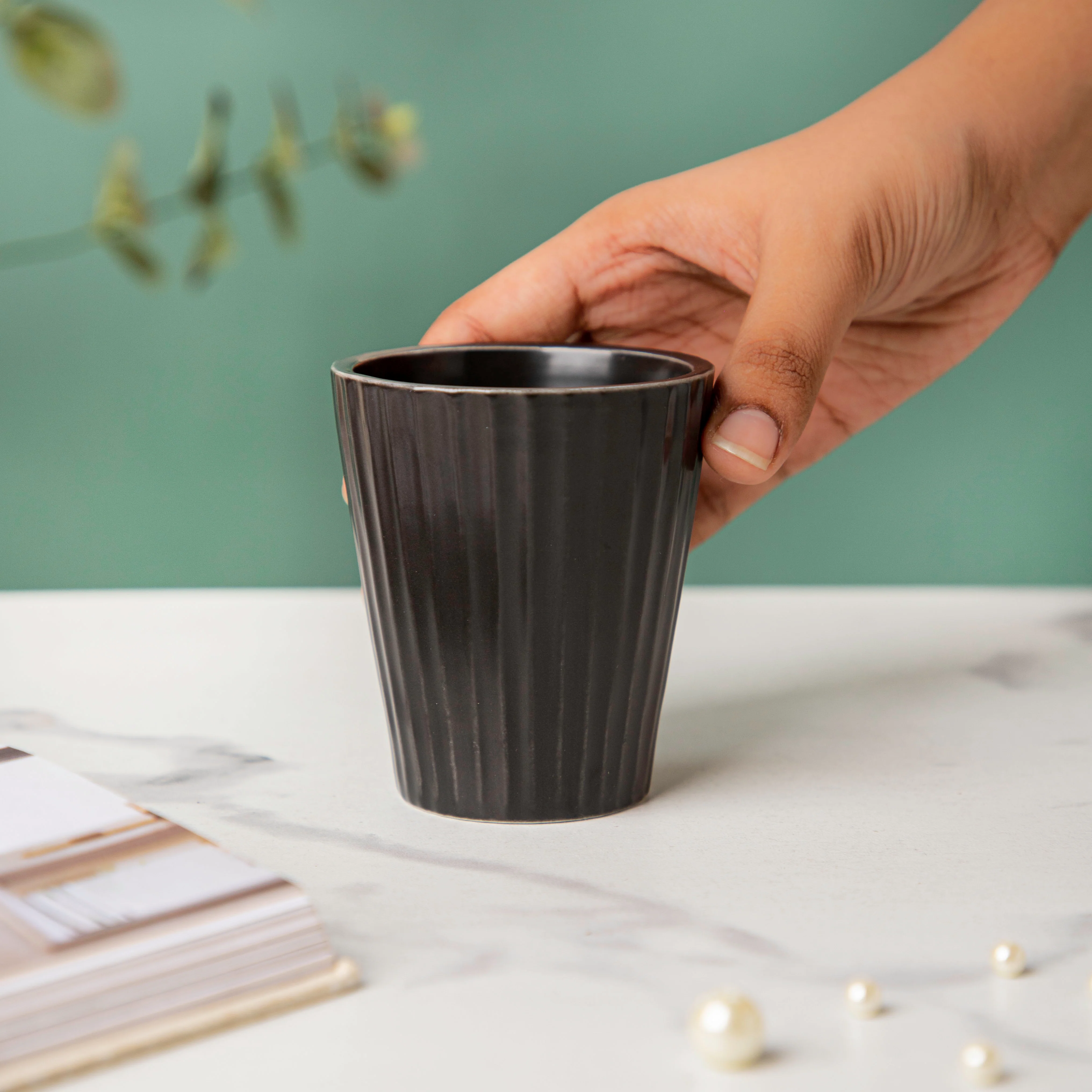 Nordic Black Ribbed Ceramic Planter - Image 2
