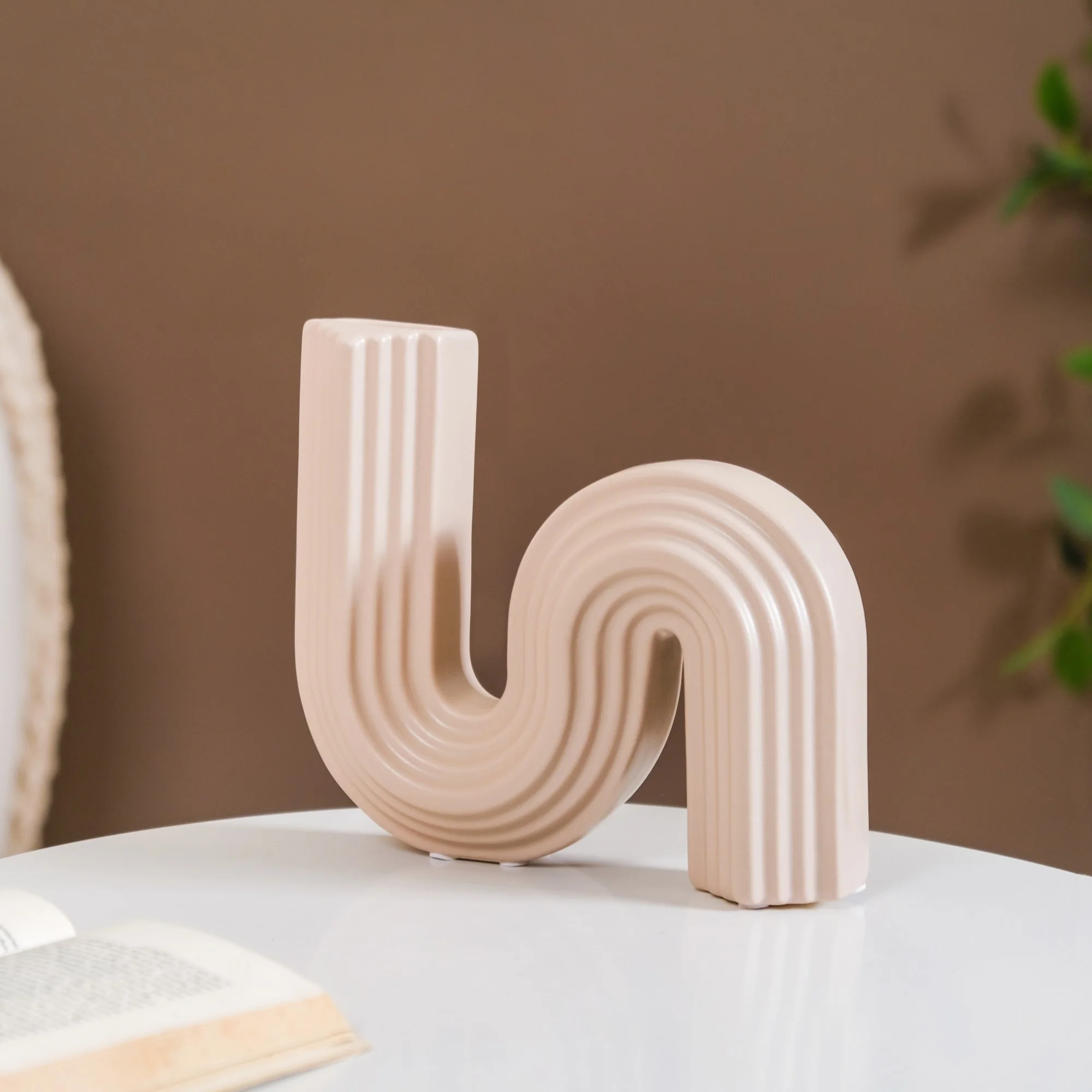 Nordic Wavy Ceramic Vase Beige - Image 7