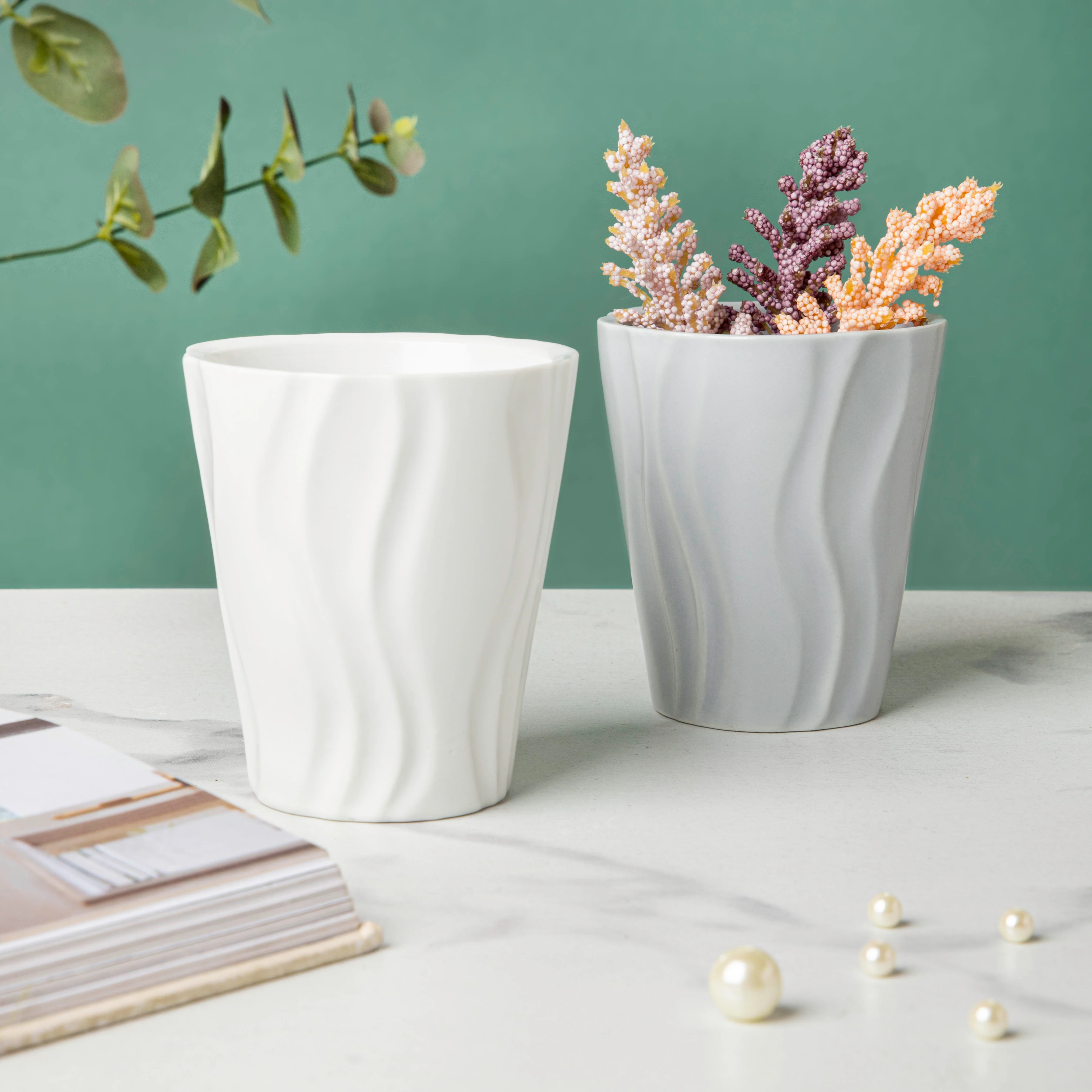 Nordic White Wavy Ceramic Planter - Image 6