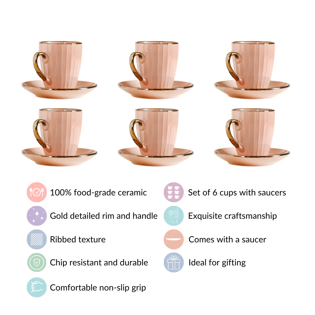 Nori Cup and Saucer Set Of 6 Champagne Pink 250ml - Image 4