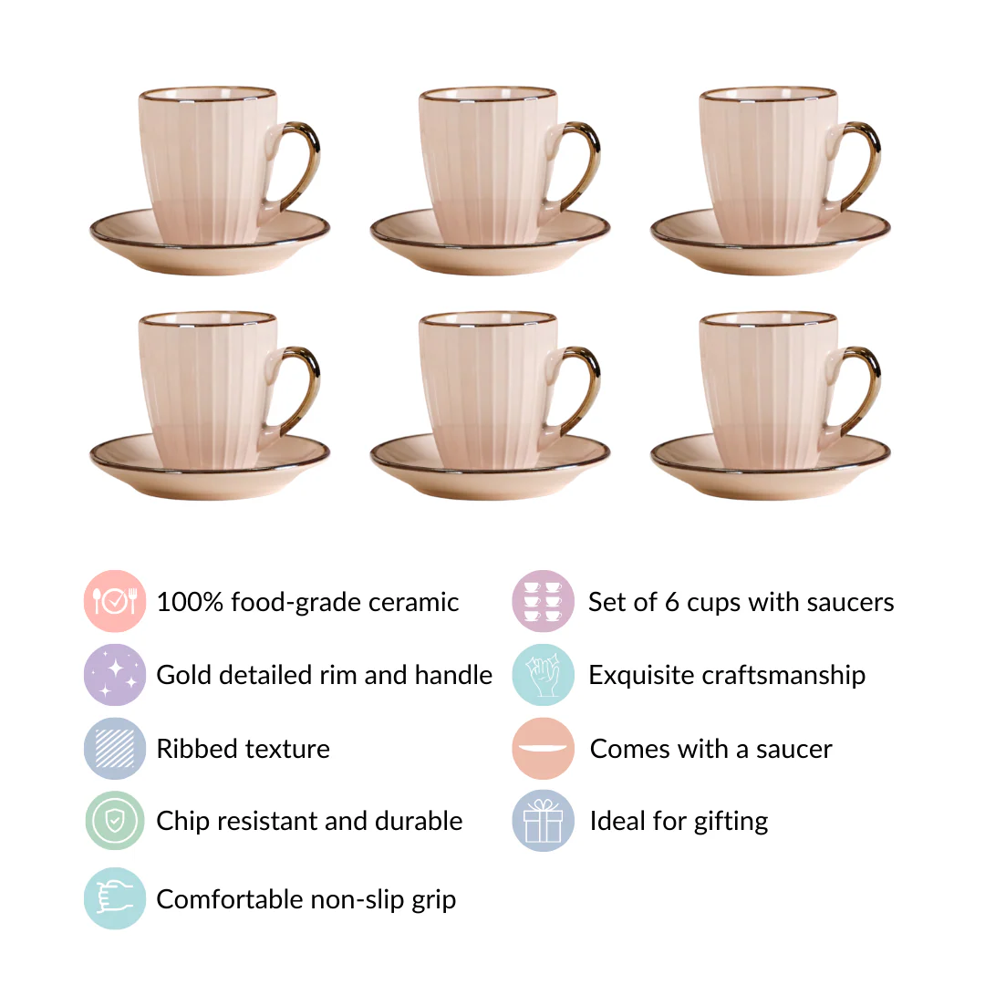 Nori Cup And Saucer Set Of 6 Linen White 250ml - Image 4