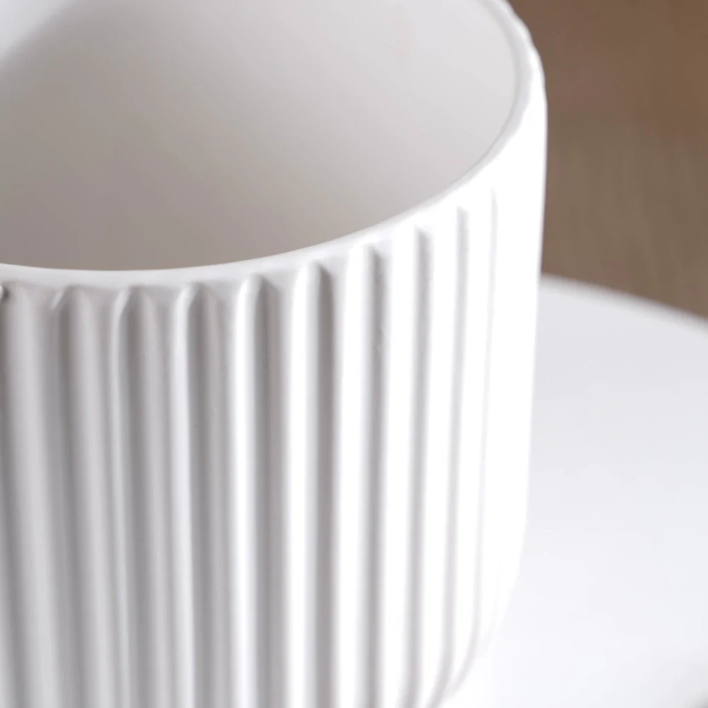 Oat White Ribbed Flower Pot - Image 6