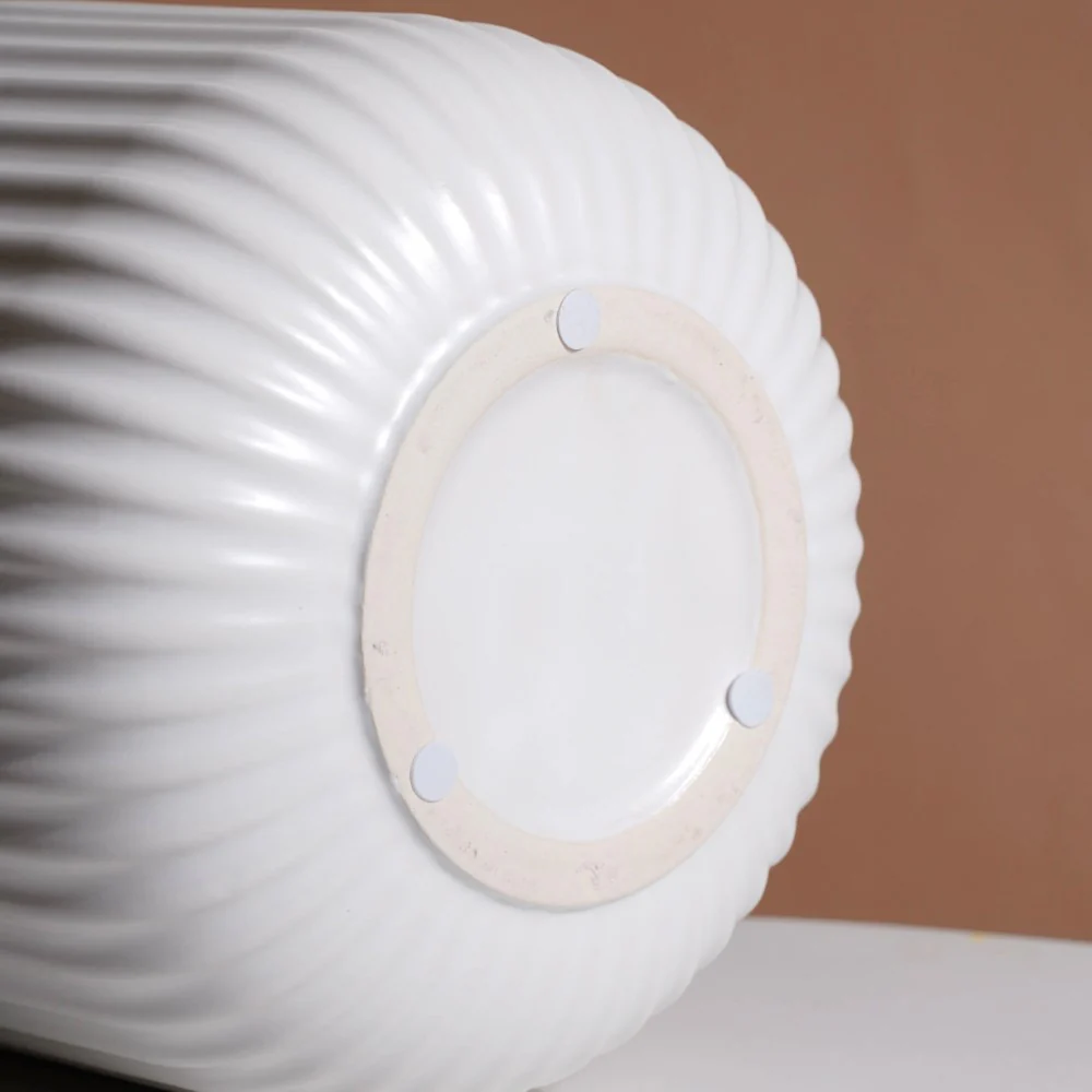 Oat White Ribbed Flower Pot - Image 8