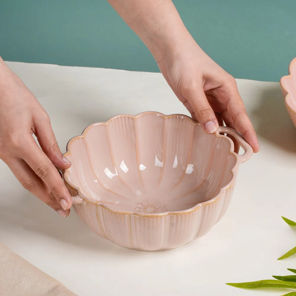 Ocean Serving Bowl with Handle Pink 600ml - Image 2