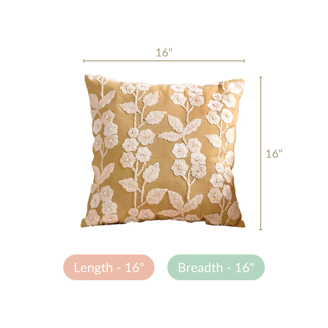 Ochre Embroidery Linen Cushion Cover Yellow 16x16 Inch - Image 7