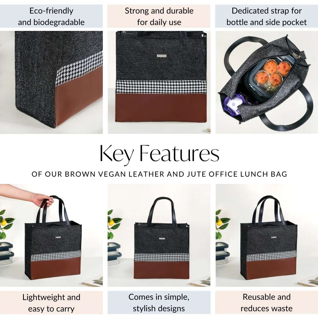 Office Lunch Bag Brown Vegan Leather - Image 5