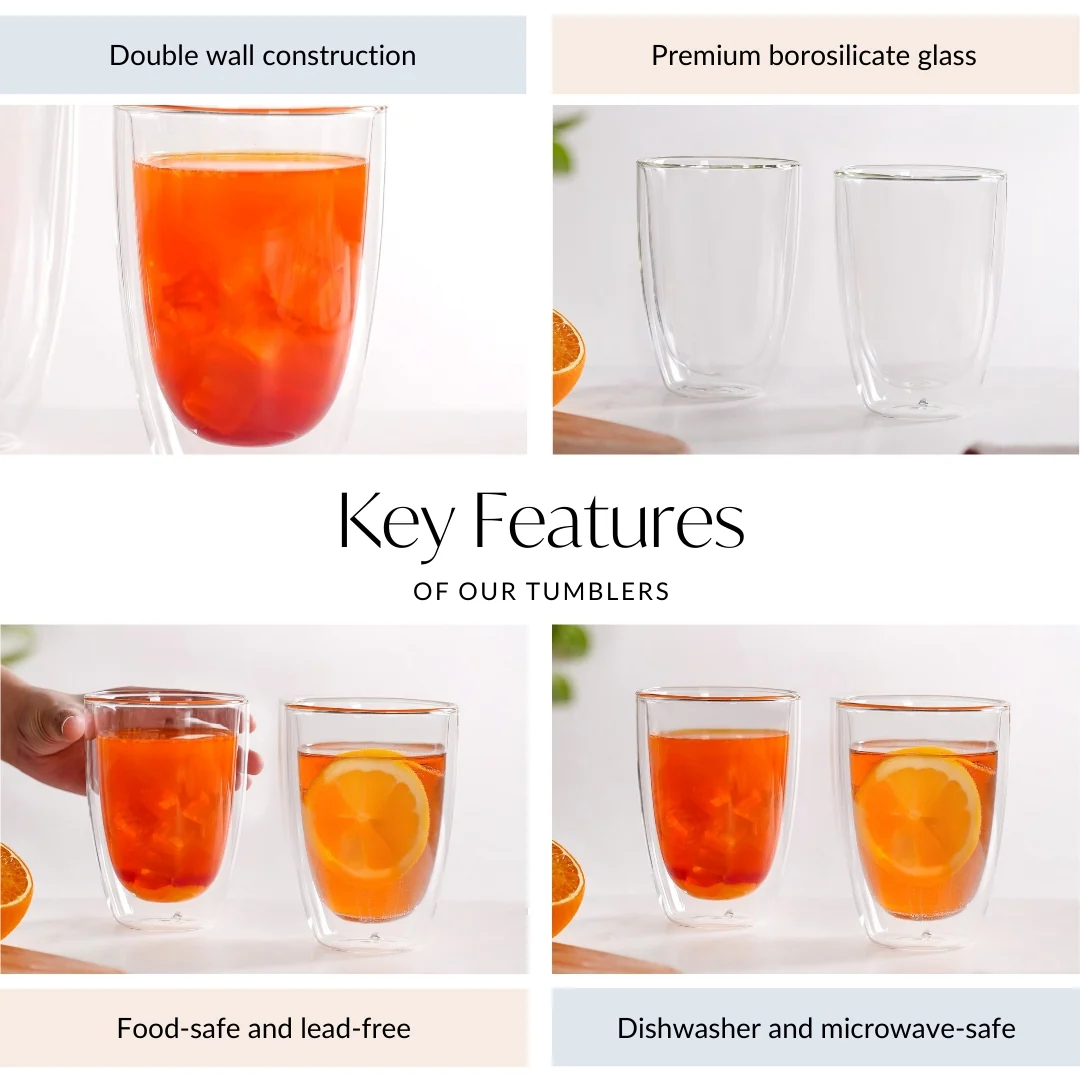 OJ Americano Double Wall Glass Tumblers Set Of 2 490ml - Image 4
