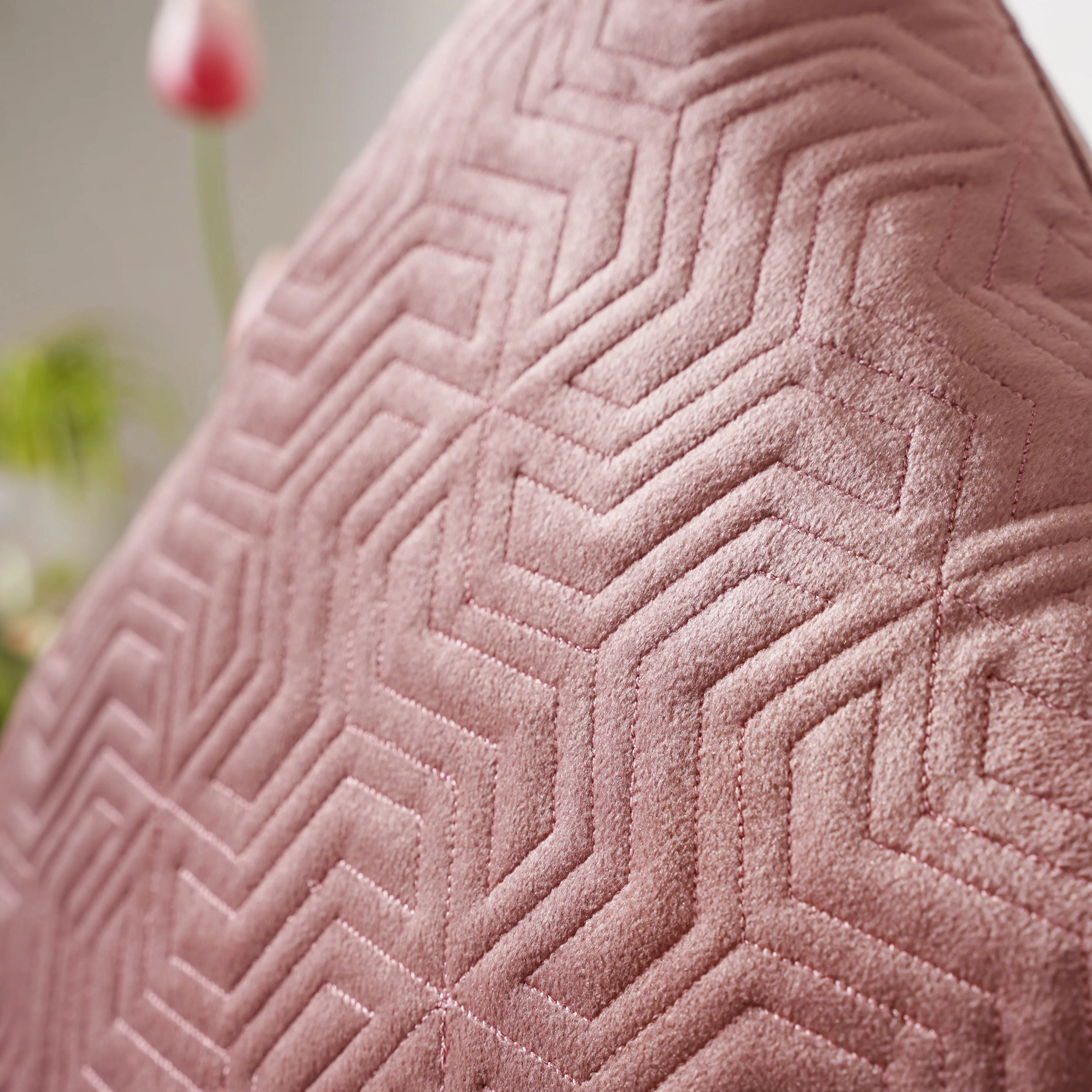 Old Rose Pink Quilted Velvet Cushion Cover 16 inch - Image 2