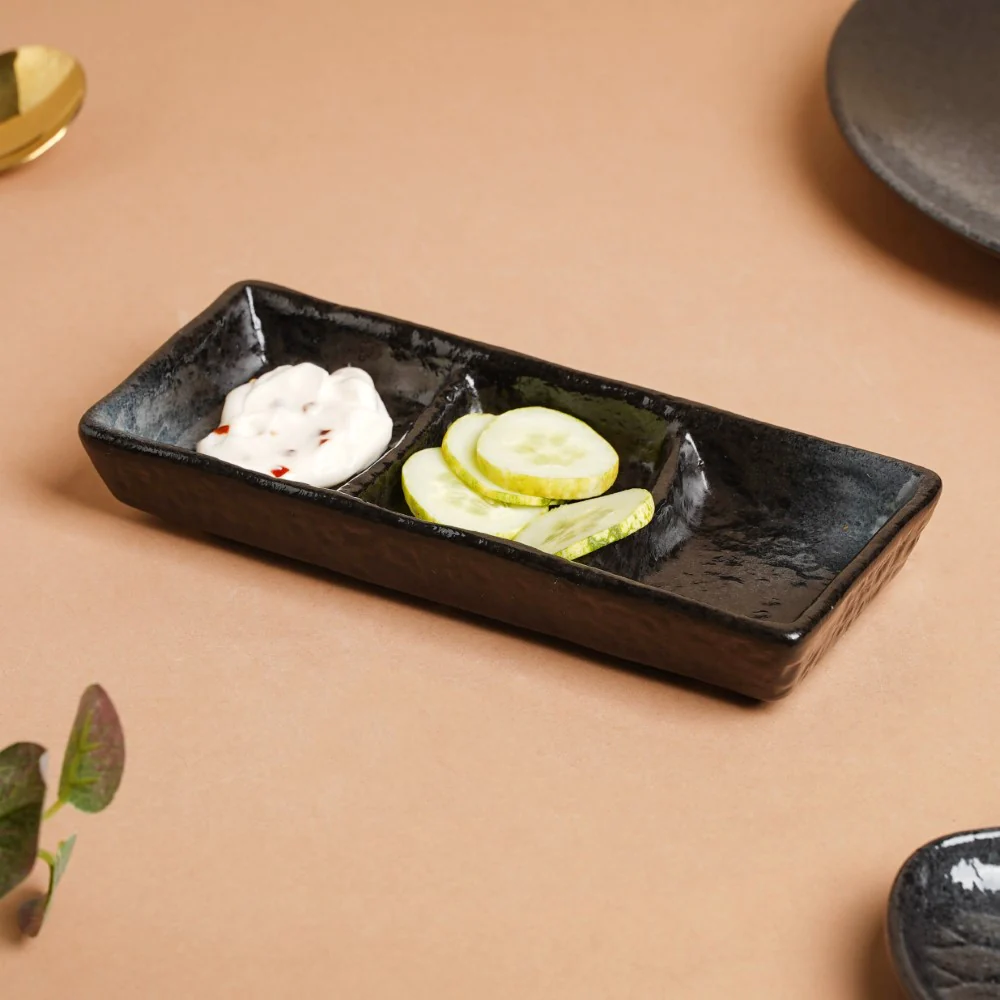 Onyx Finish Stoneware 3 Section Dip Plate - Image 2