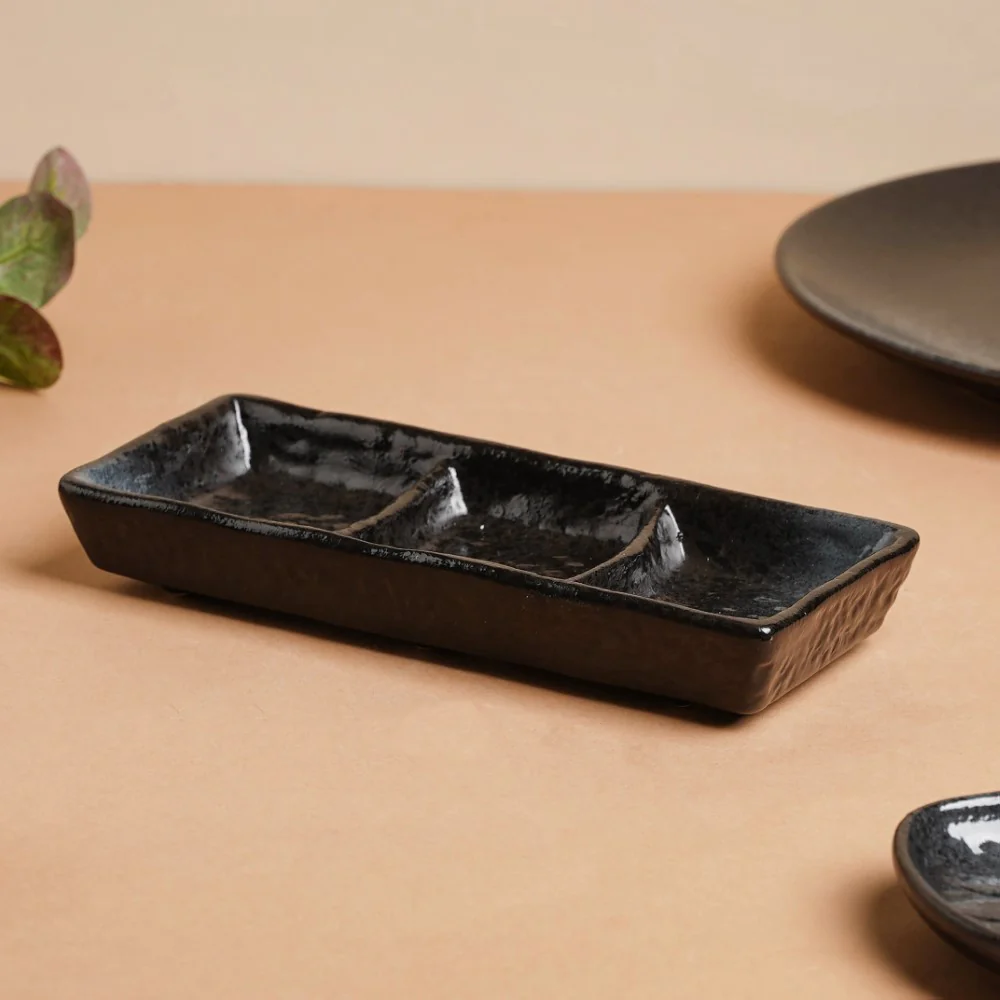 Onyx Finish Stoneware 3 Section Dip Plate - Image 5
