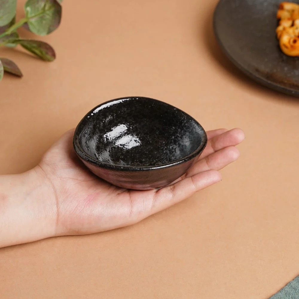 Onyx Finish Stoneware Dip Bowl Charcoal Black 50ml - Image 2