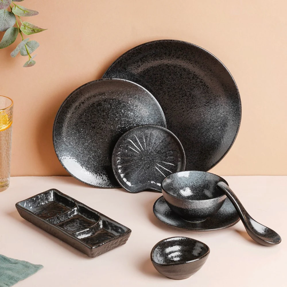 Onyx Finish Stoneware Snack Plate Black 8 Inch - Image 10