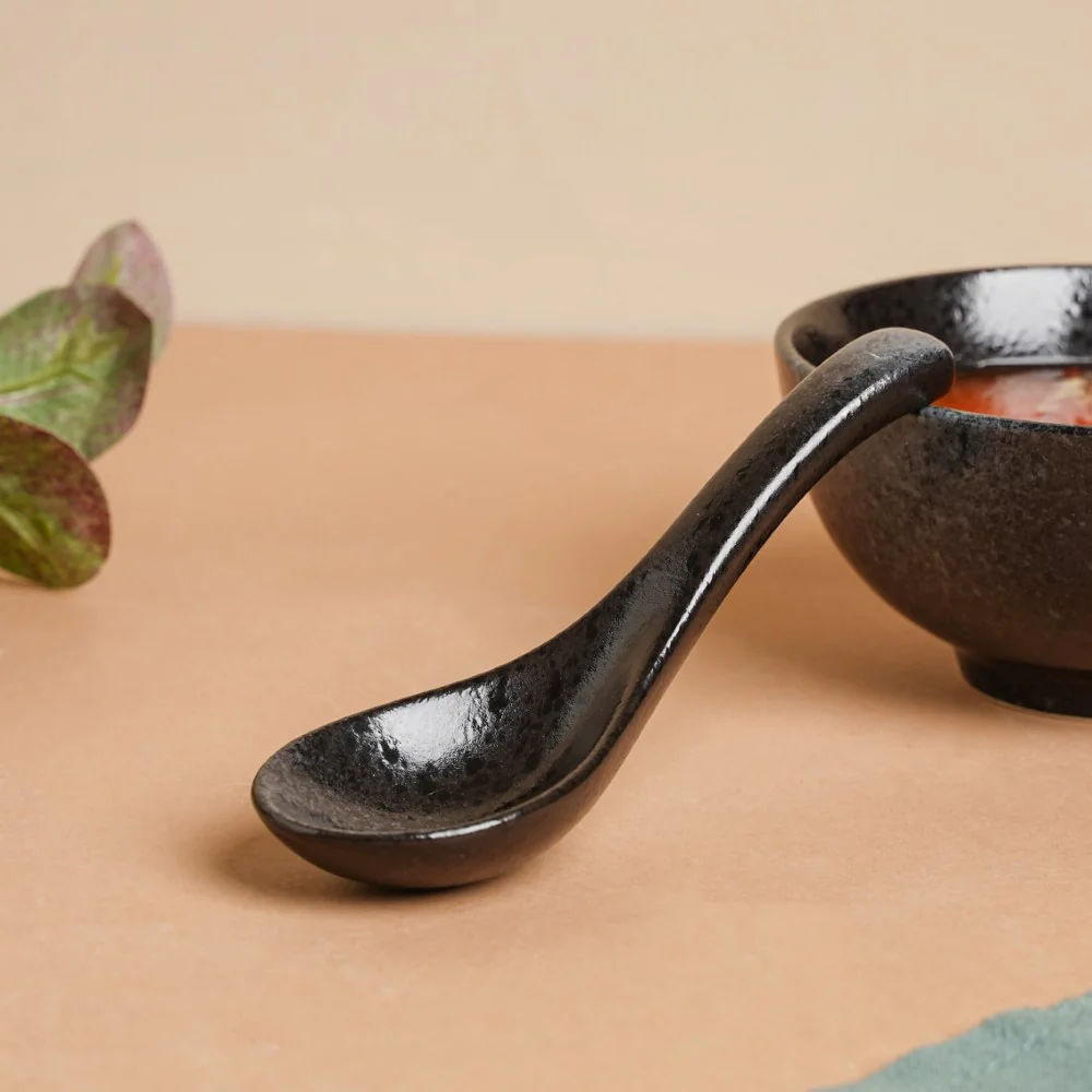 Onyx Finish Stoneware Soup Spoon Black - Image 4