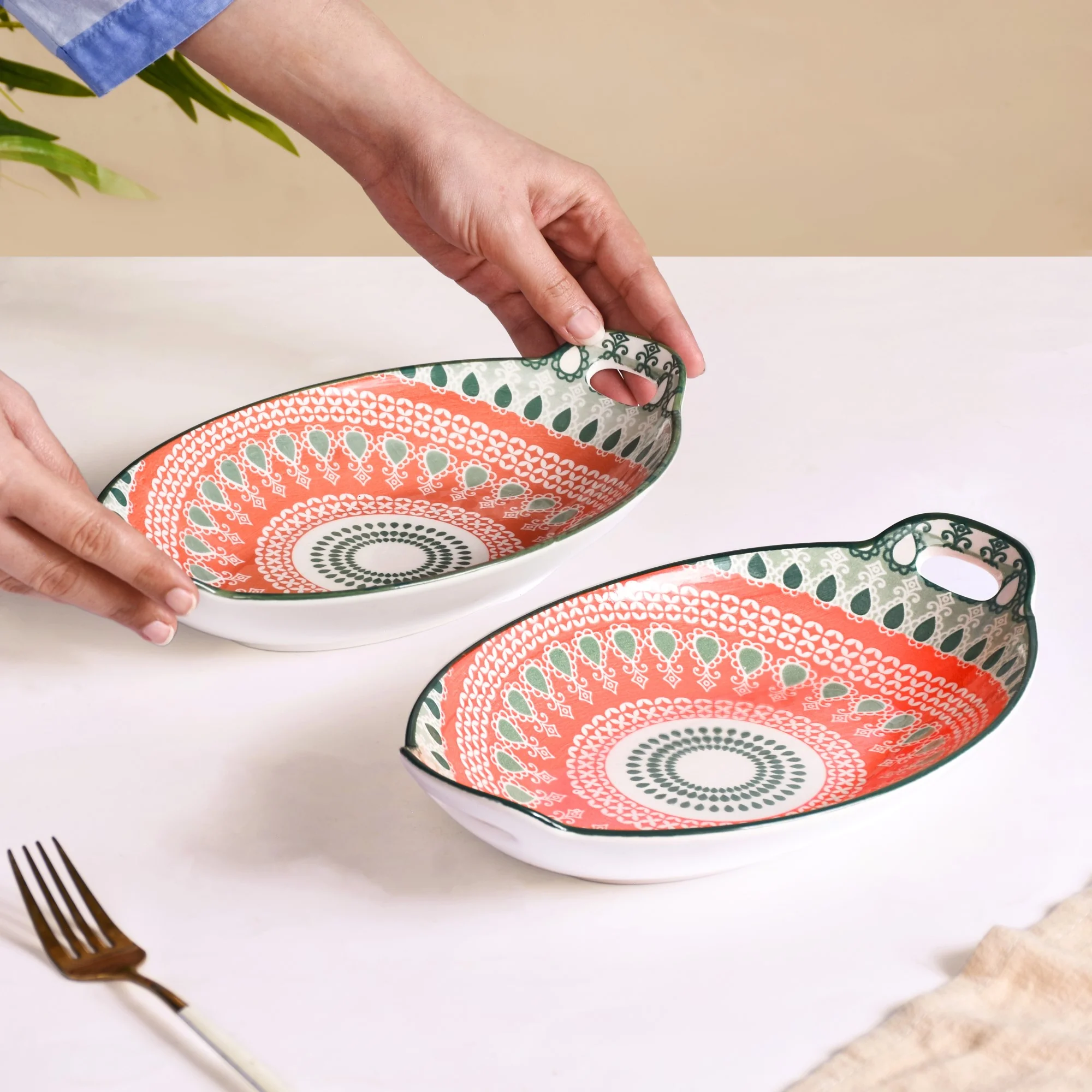 Orange And Green Mandala Snack Platter Set Of 2 - Image 2