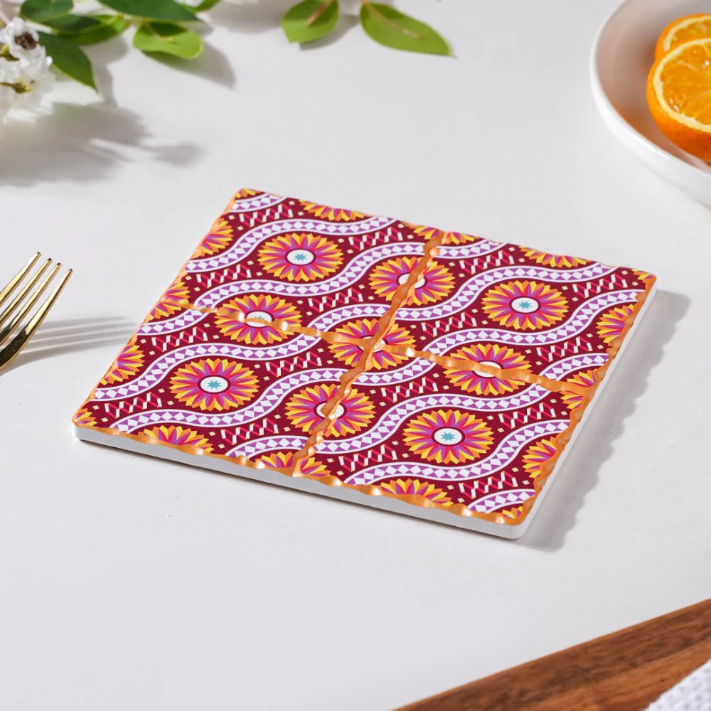 Orange Art Square Ceramic Tiled Trivet - Image 5