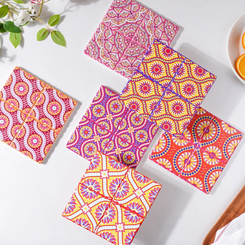 Orange Art Square Ceramic Tiled Trivet - Image 9