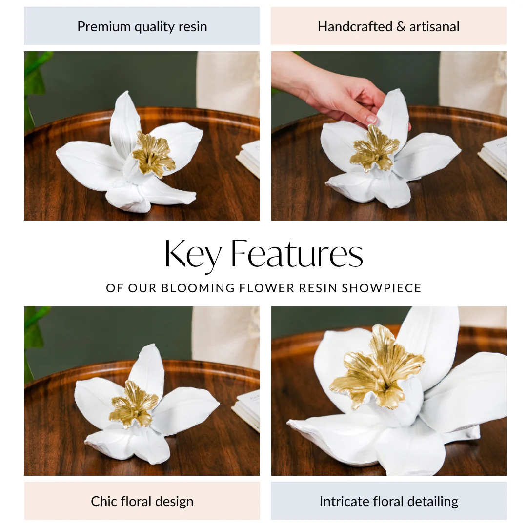 Orange Blossom Flower Showpiece White And Gold - Image 4