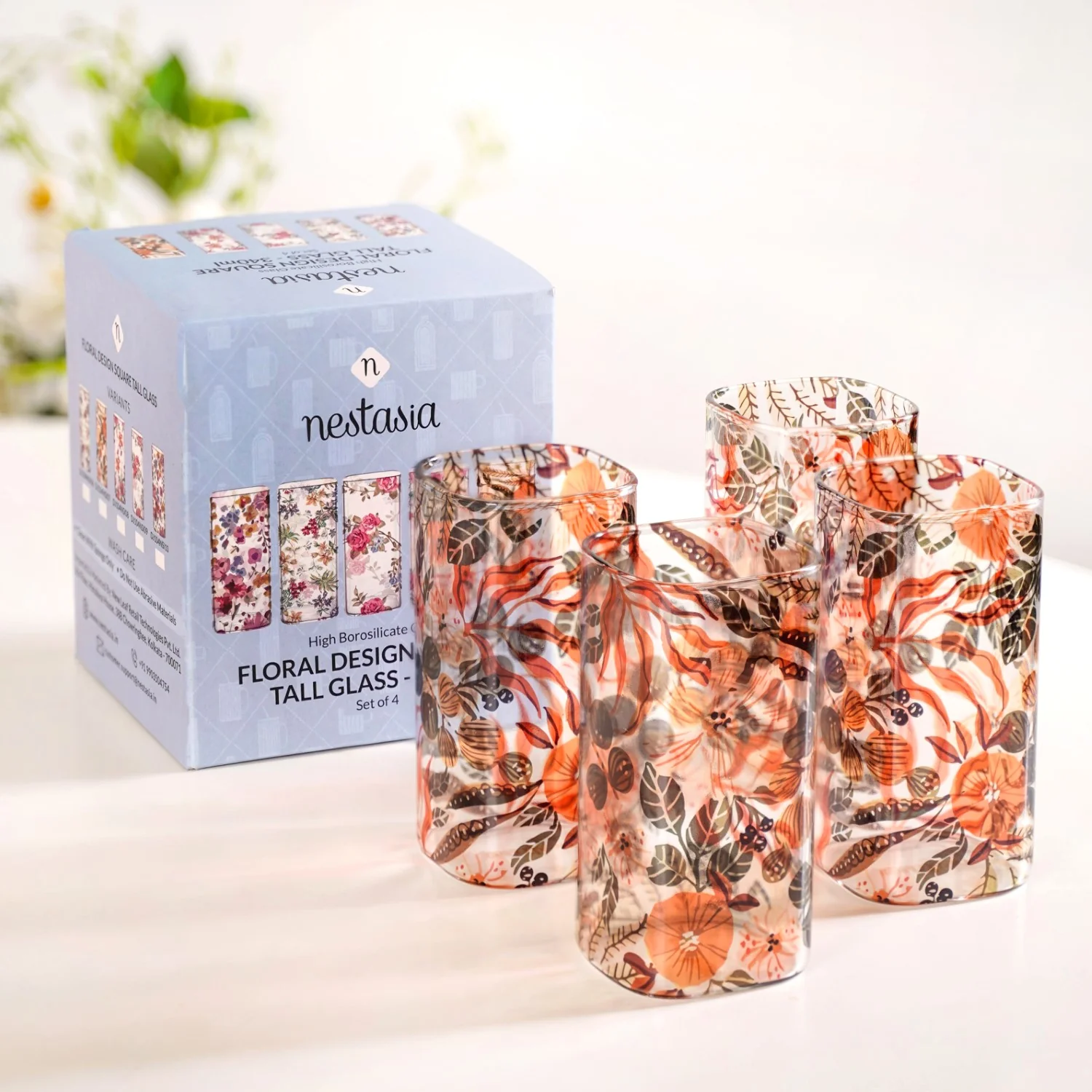 Orange Poppy Print Cocktail Glass Set Of 4 340ml - Image 3