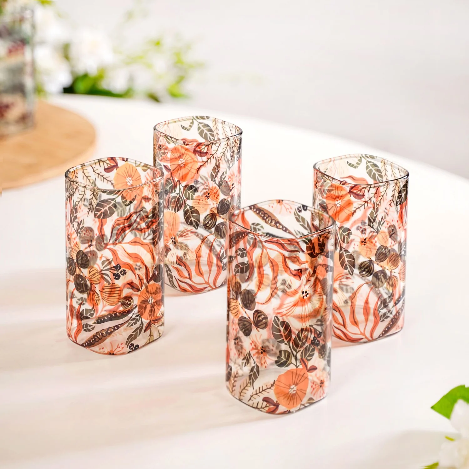Orange Poppy Print Cocktail Glass Set Of 4 340ml - Image 8