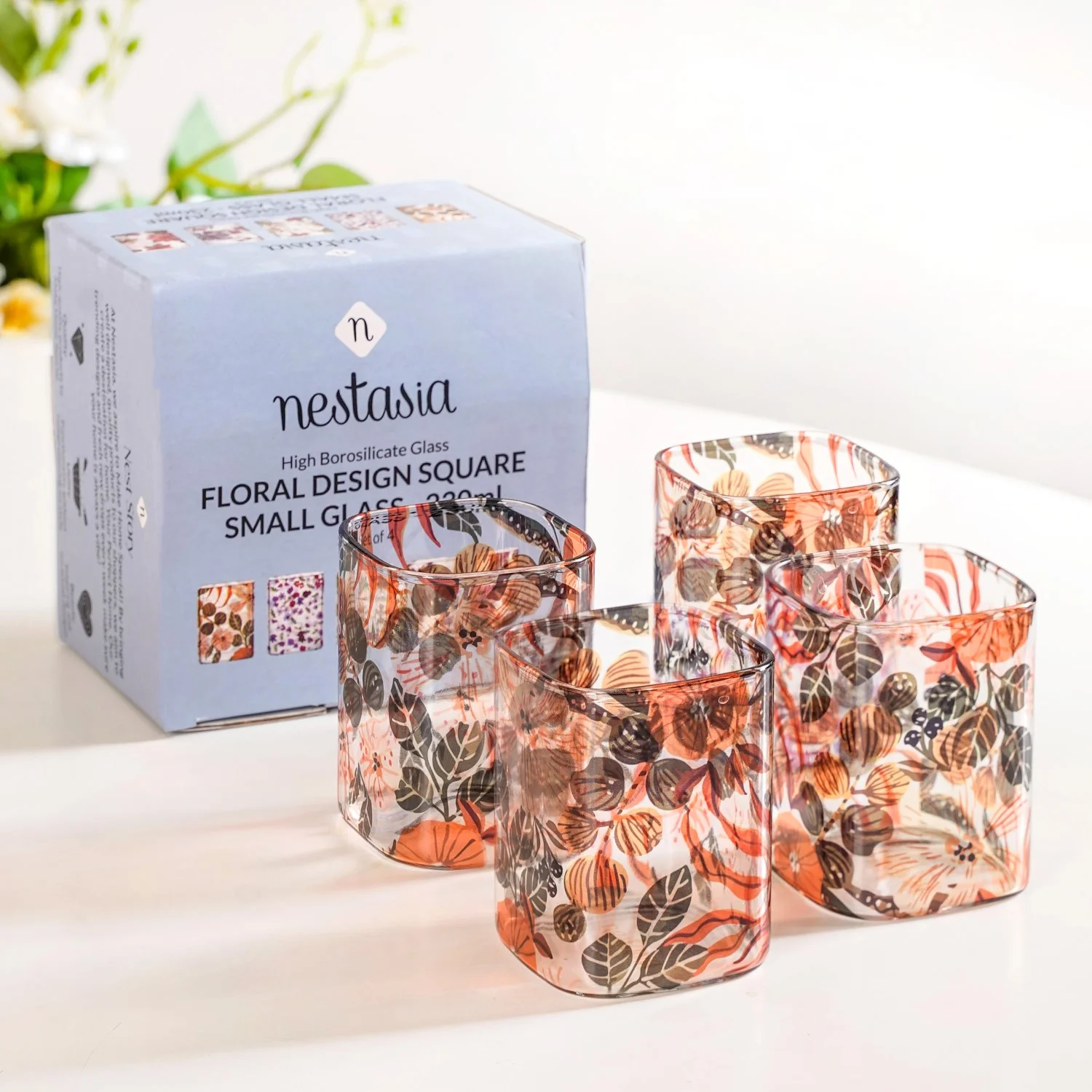 Orange Poppy Printed Glass Tumblers Set Of 4 230ml - Image 3