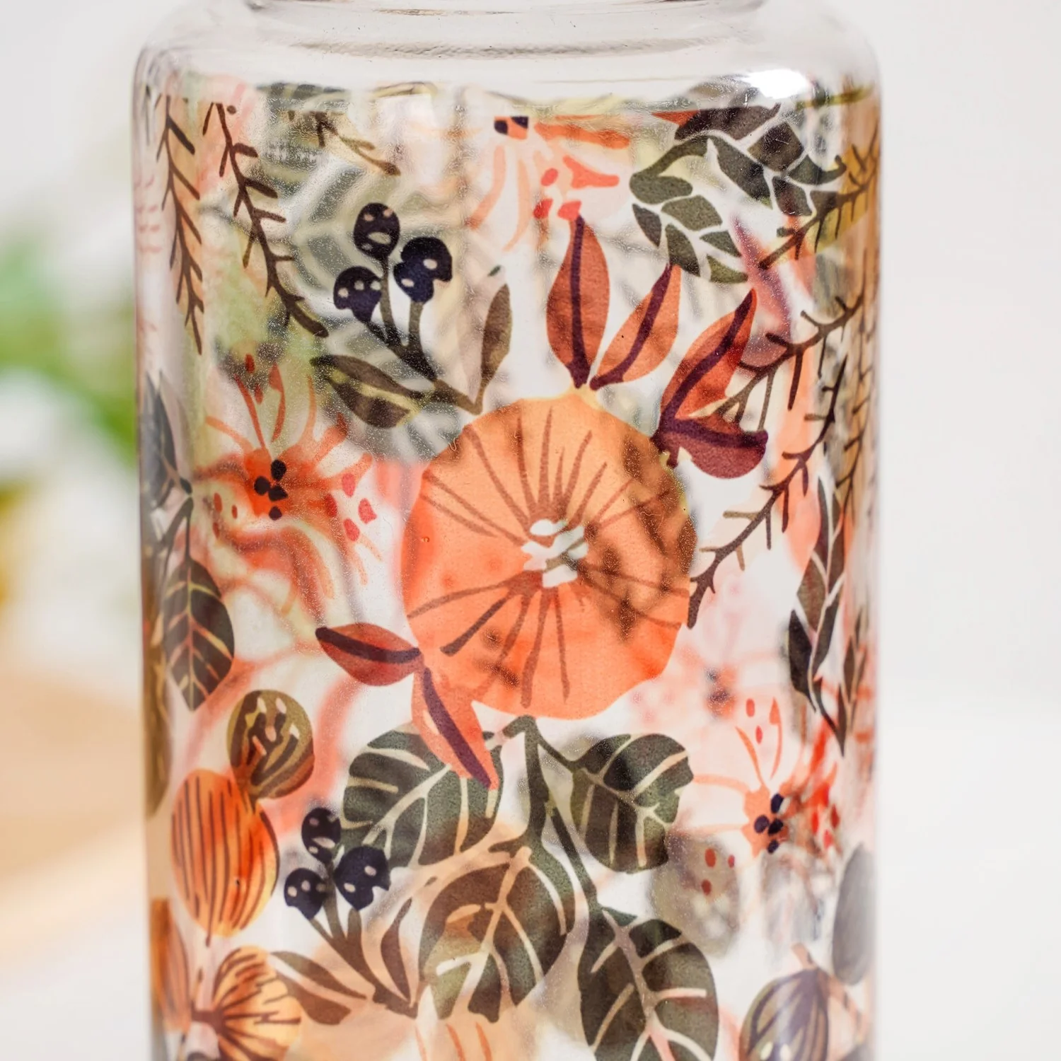 Orange Poppy Printed Leakproof Glass Water Bottle With Stainless Steel Lid 500ml - Image 7
