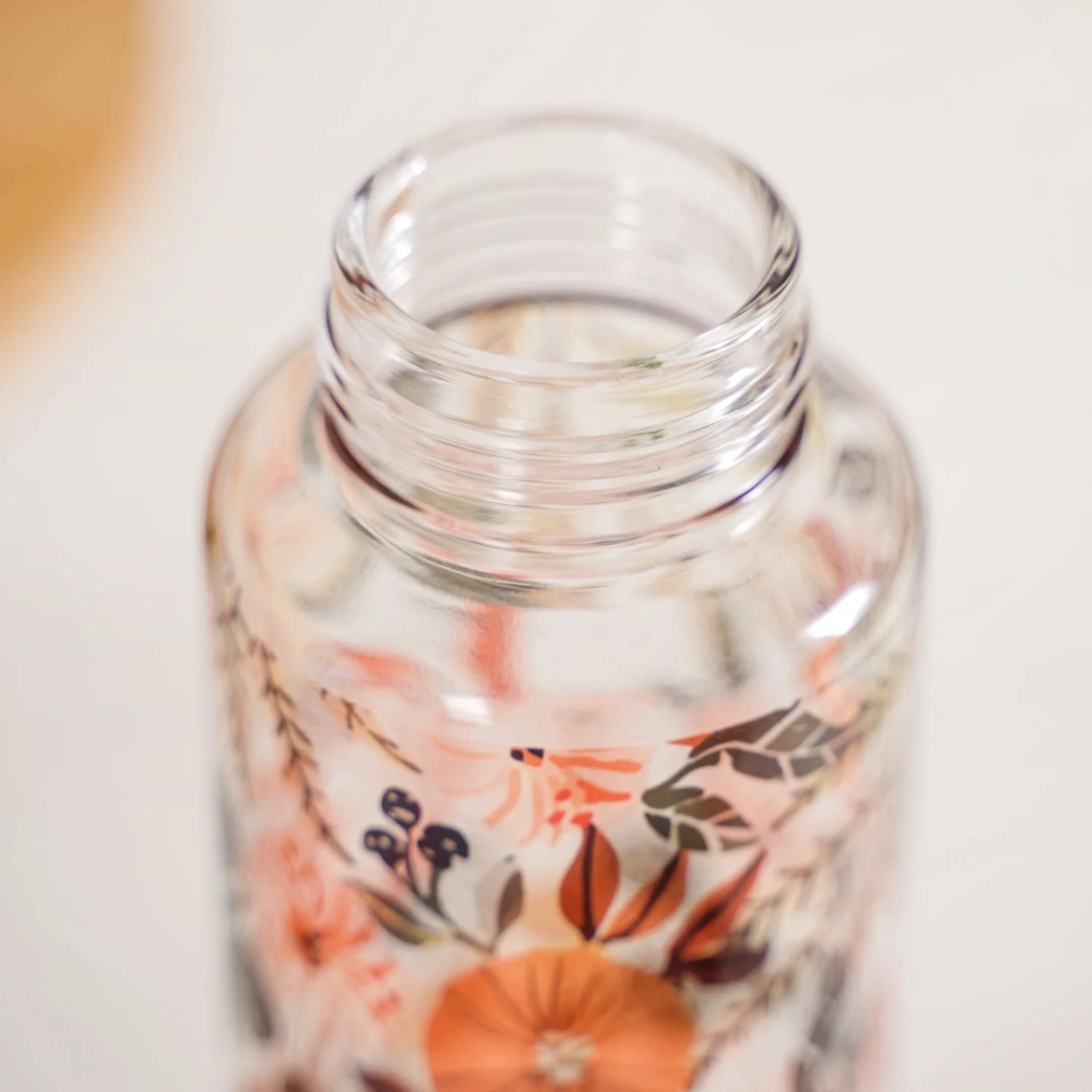 Orange Poppy Printed Leakproof Glass Water Bottle With Stainless Steel Lid 500ml - Image 8