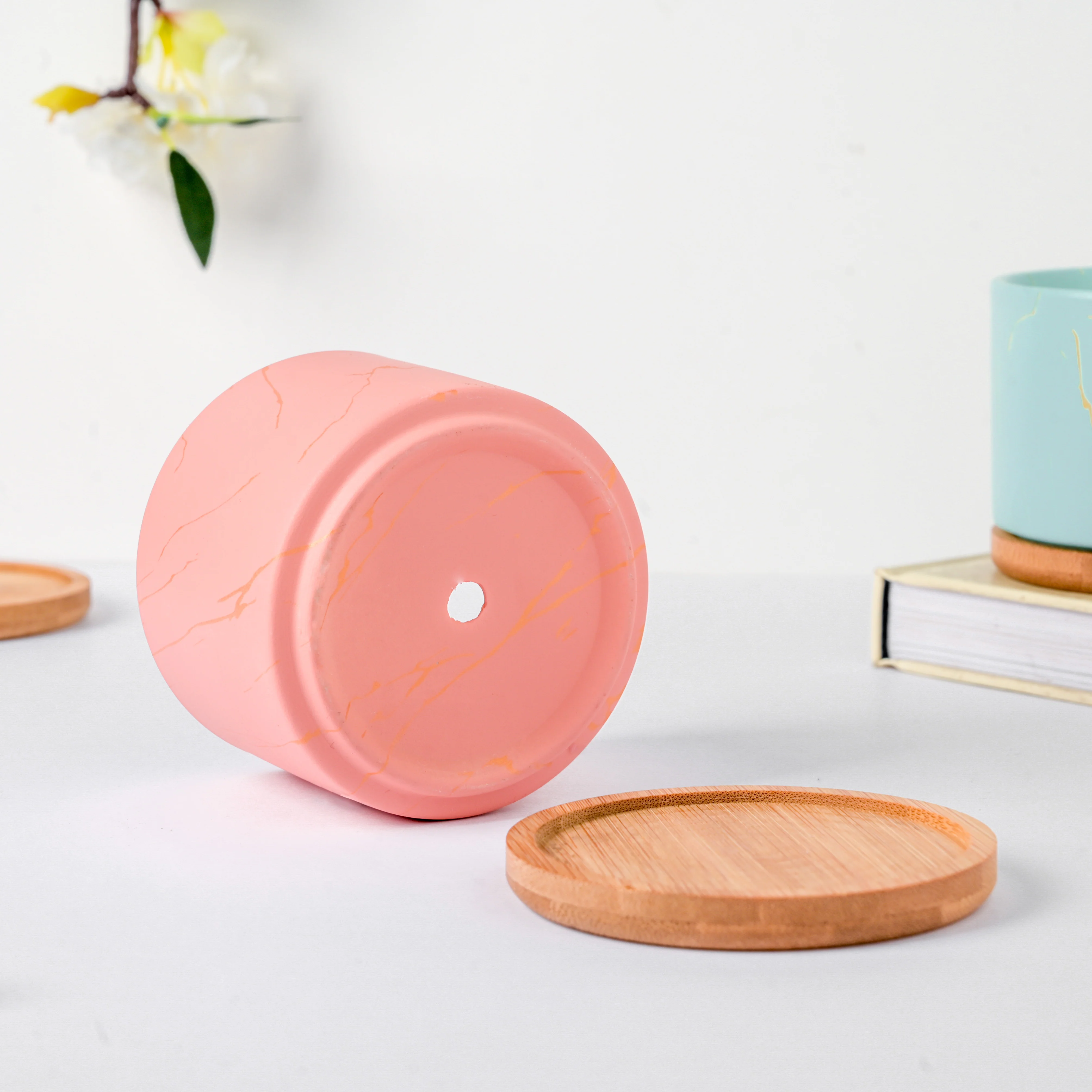 Orchid Pink Ceramic Planter With Coaster - Image 6