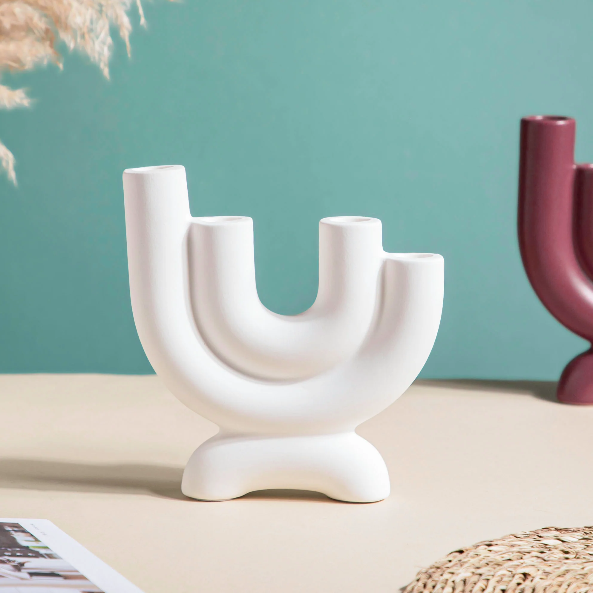 Organ Ceramic 4 Arm Candle Holder Ivory - Image 2
