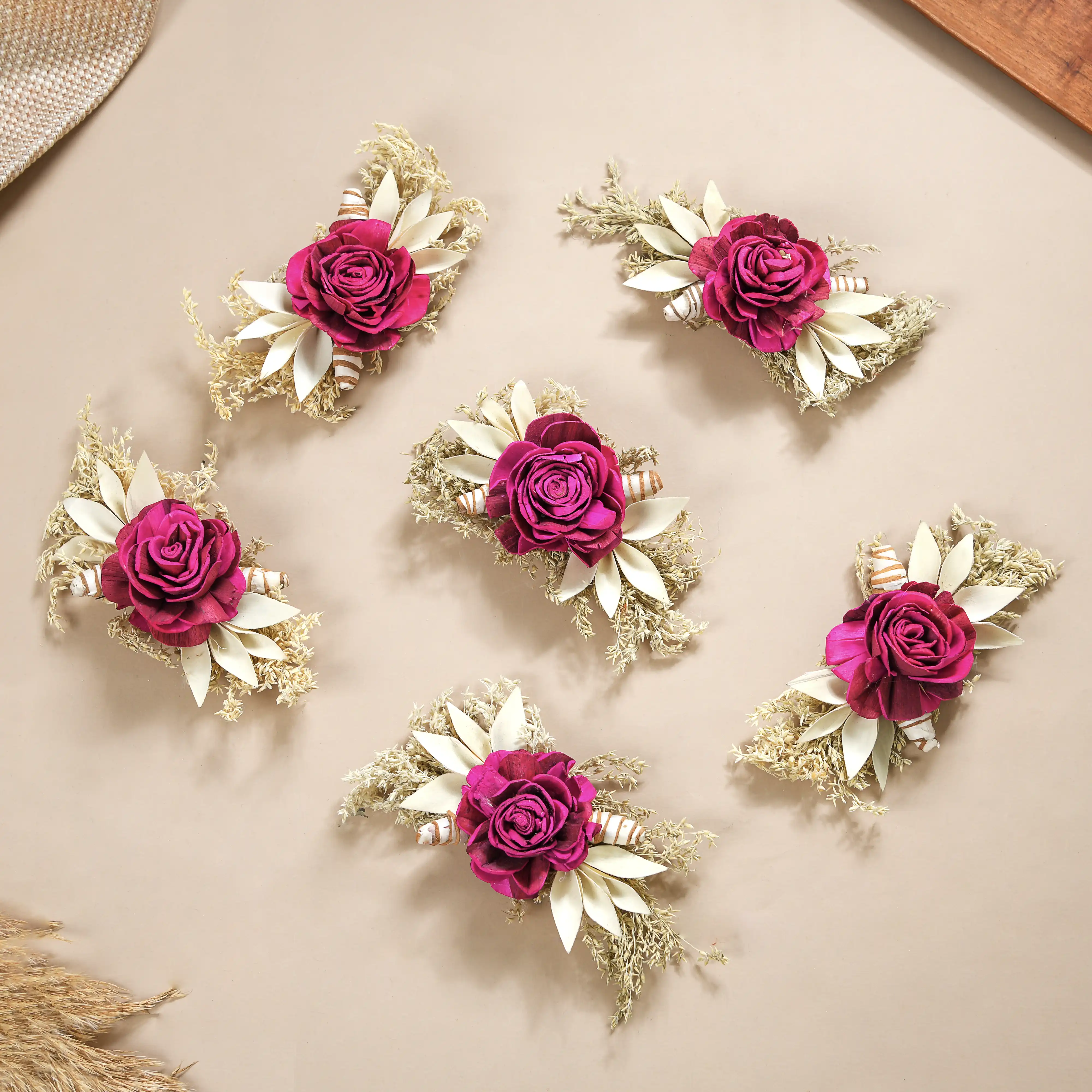Organic Hand Dyed Dried Flower Bunch Set Of 6 Fuchsia Pink