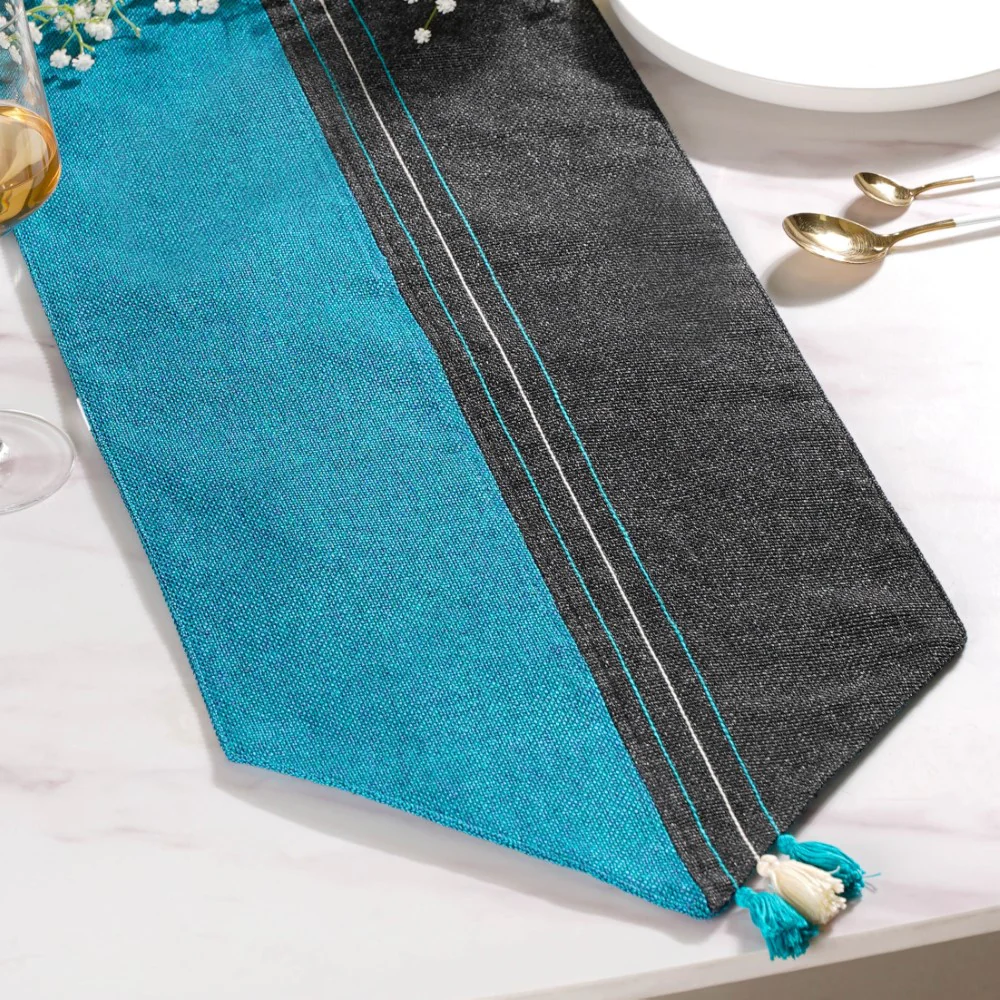 Organic Jute Table Runner Black Blue 72 Inch - Image 4