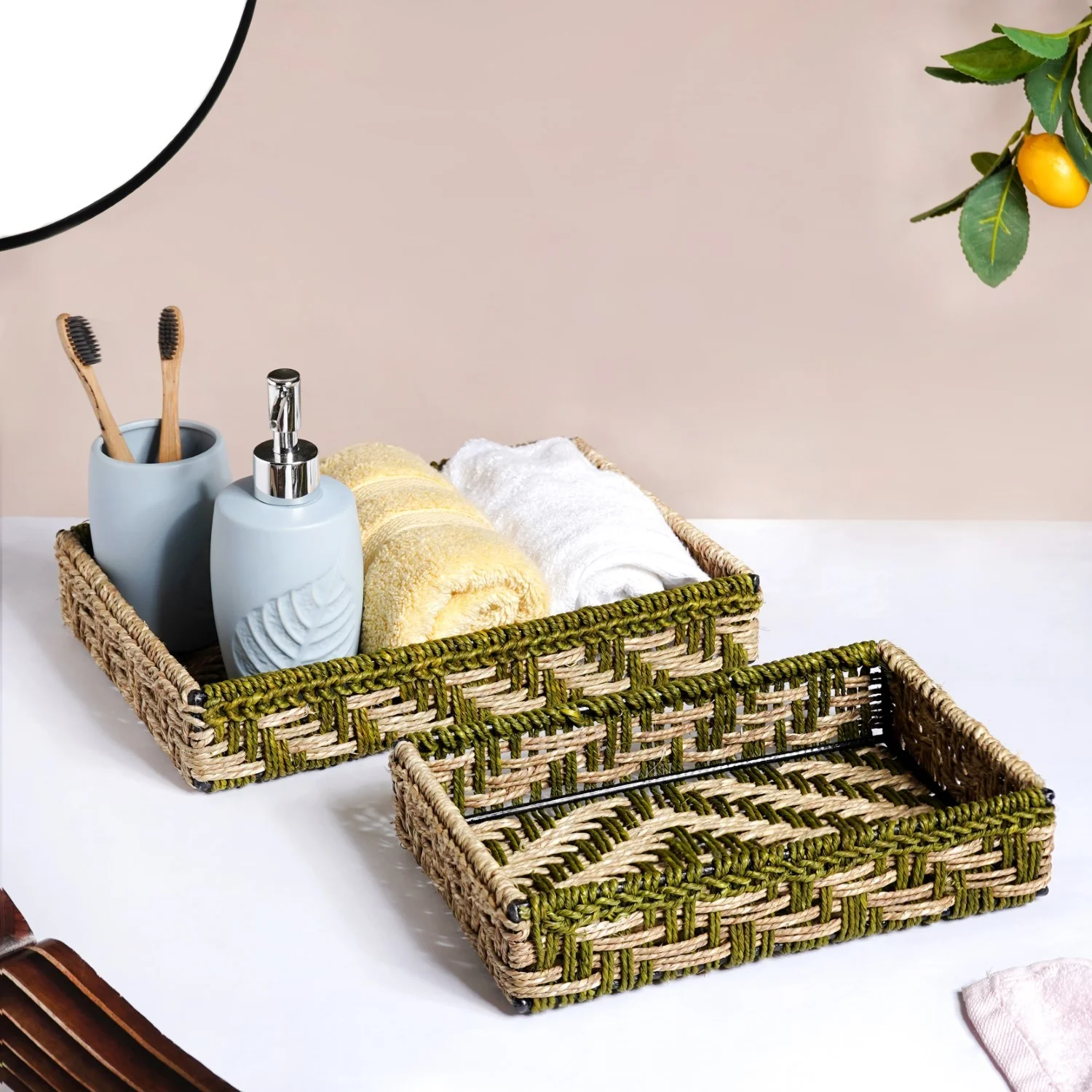 Organic Sabai Storage Organisers Set Of 2 Green - Image 3
