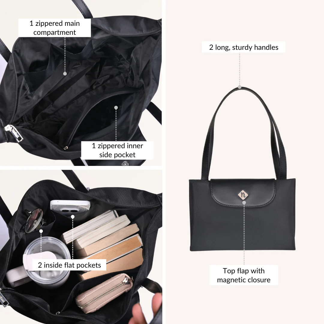 Origami Sleek Black Tote Bag For Women - Image 5